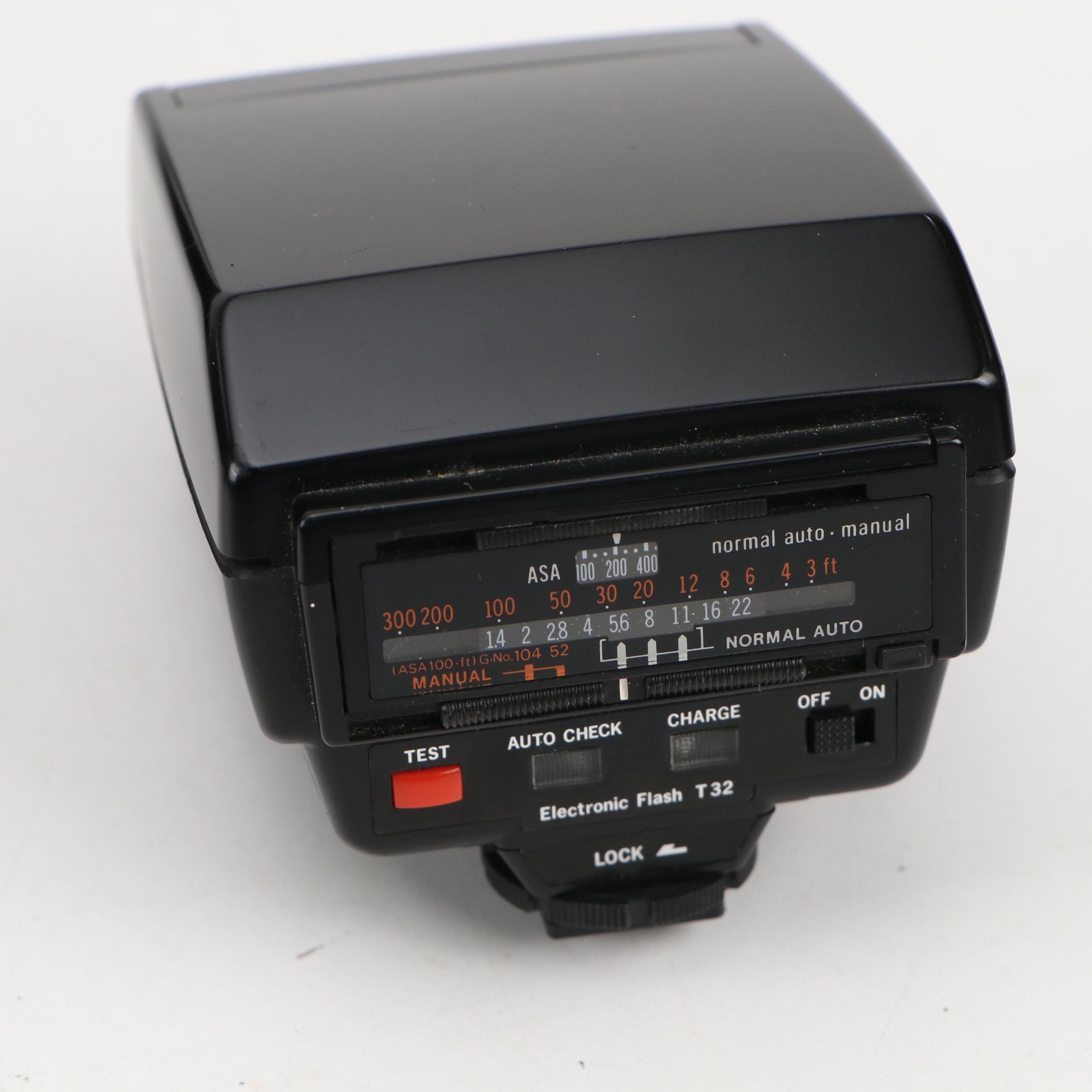 Pentax ZX-30 and Olympus OM-G Cameras with Case, Flash and Lenses