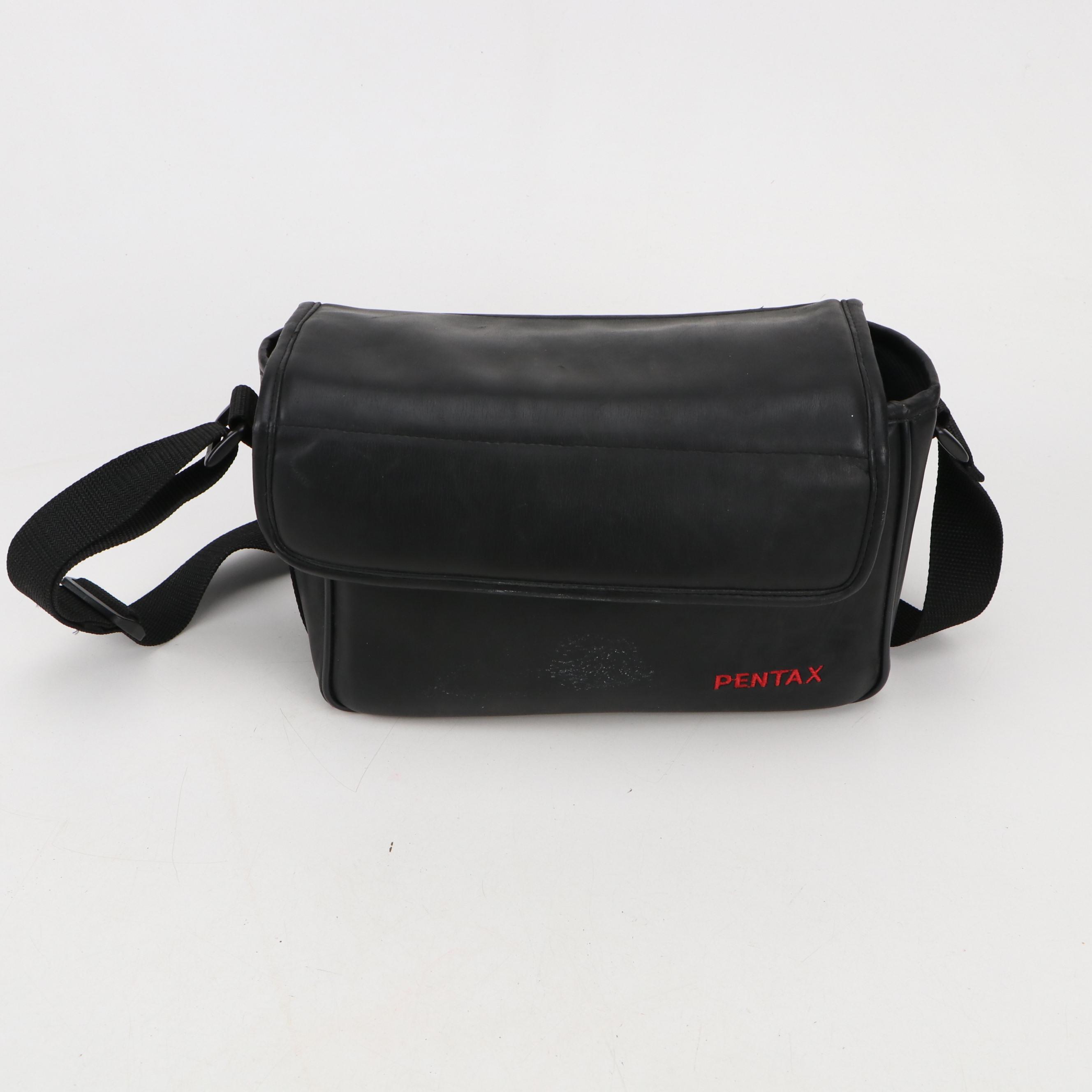 Pentax ZX-30 and Olympus OM-G Cameras with Case, Flash and Lenses