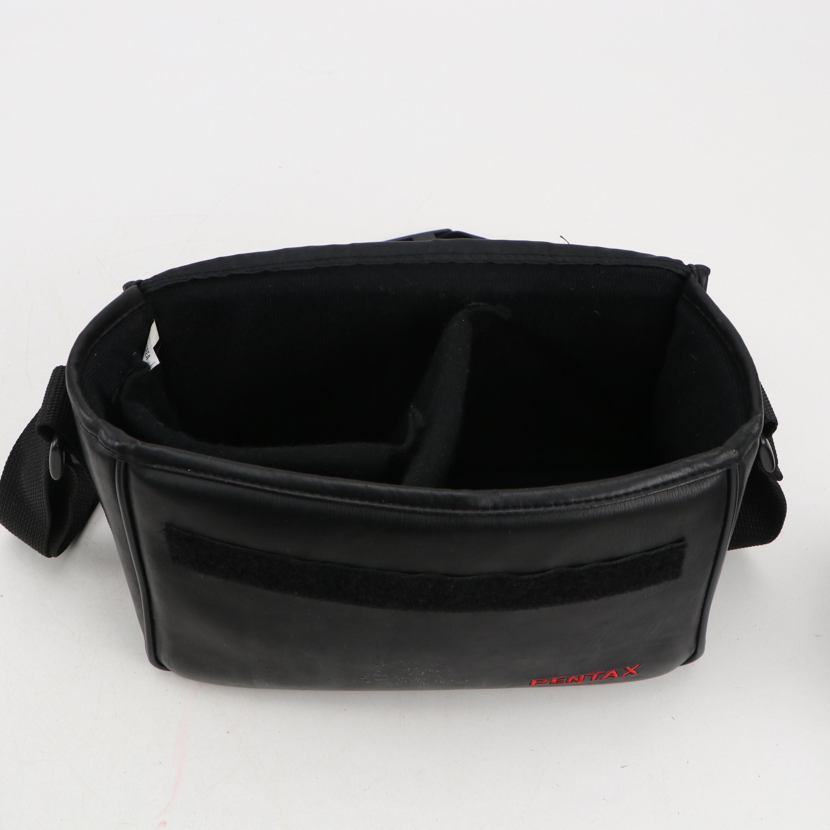 Pentax ZX-30 and Olympus OM-G Cameras with Case, Flash and Lenses