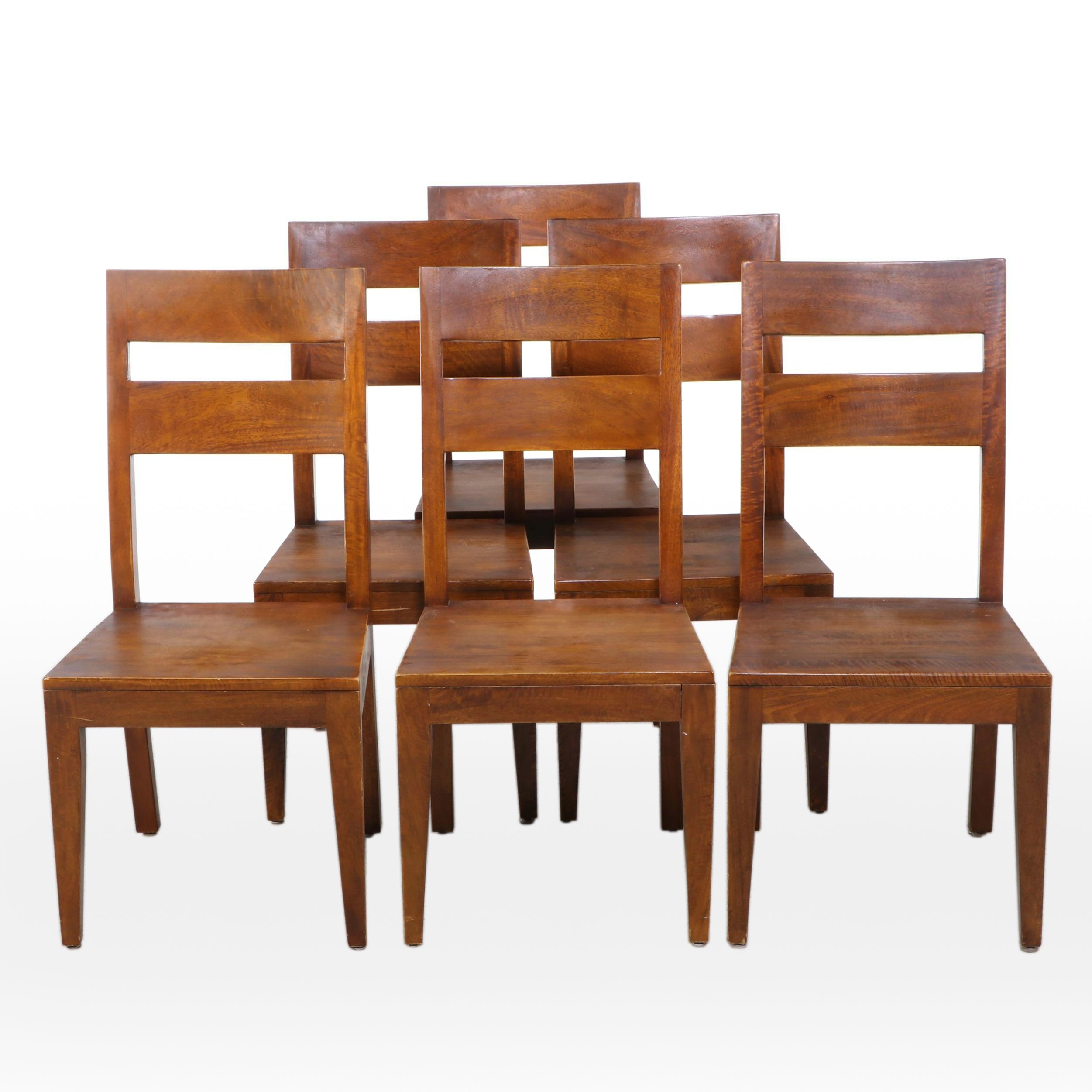 Six Crate & Barrel "Basque" Mango Wood Dining Side Chairs