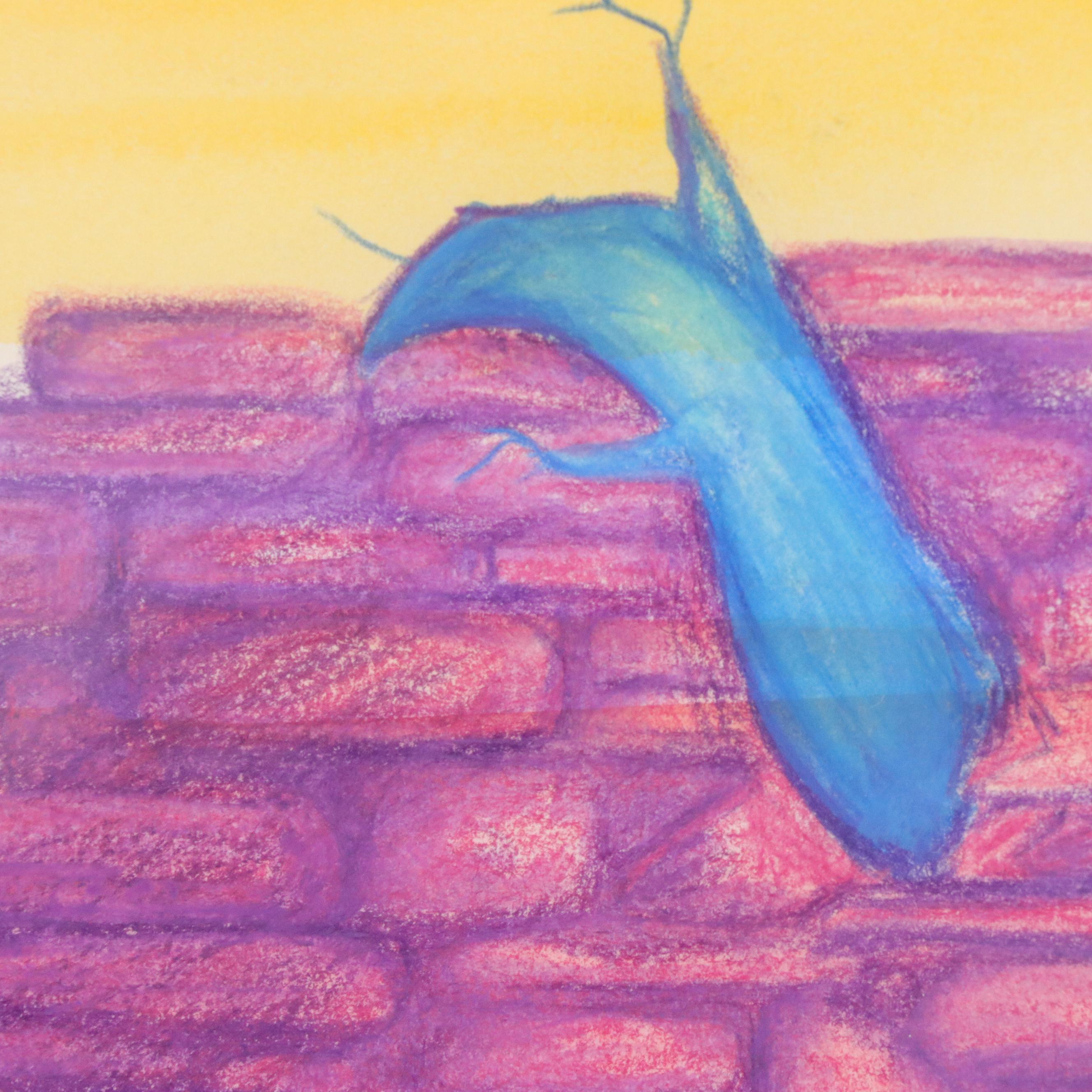 Mixed Media Drawing of Gnarled Tree Along Fence