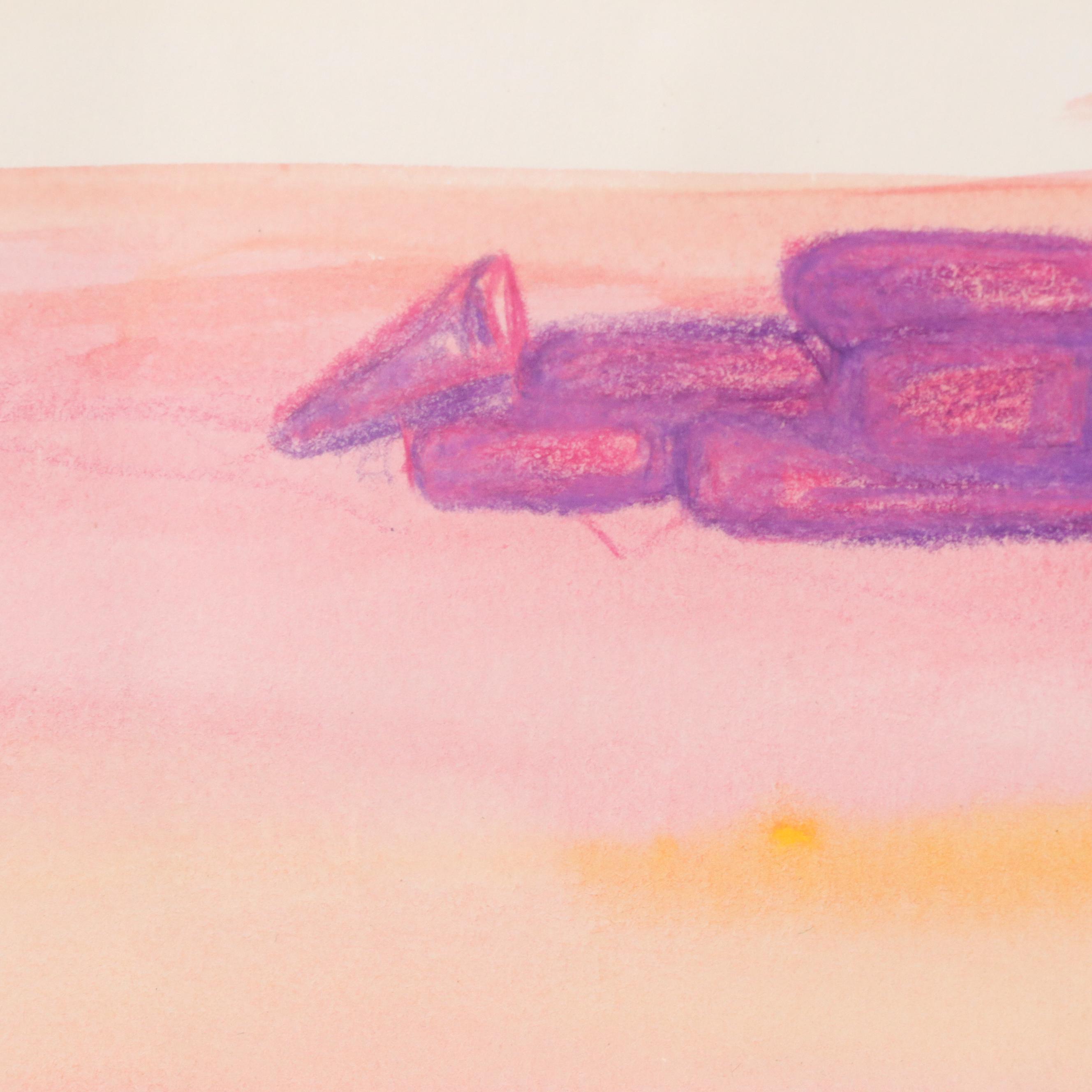 Mixed Media Drawing of Gnarled Tree Along Fence