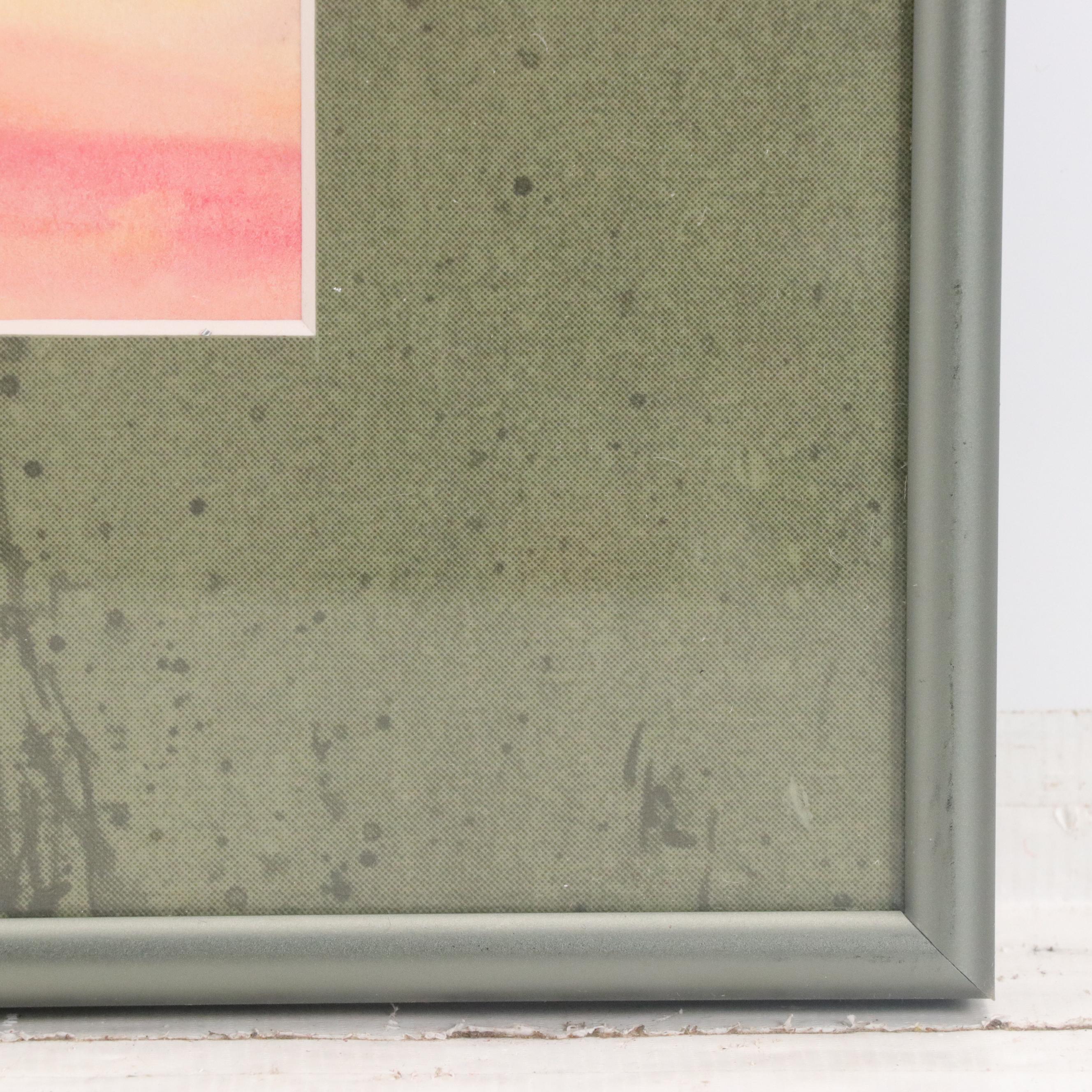 Mixed Media Drawing of Gnarled Tree Along Fence