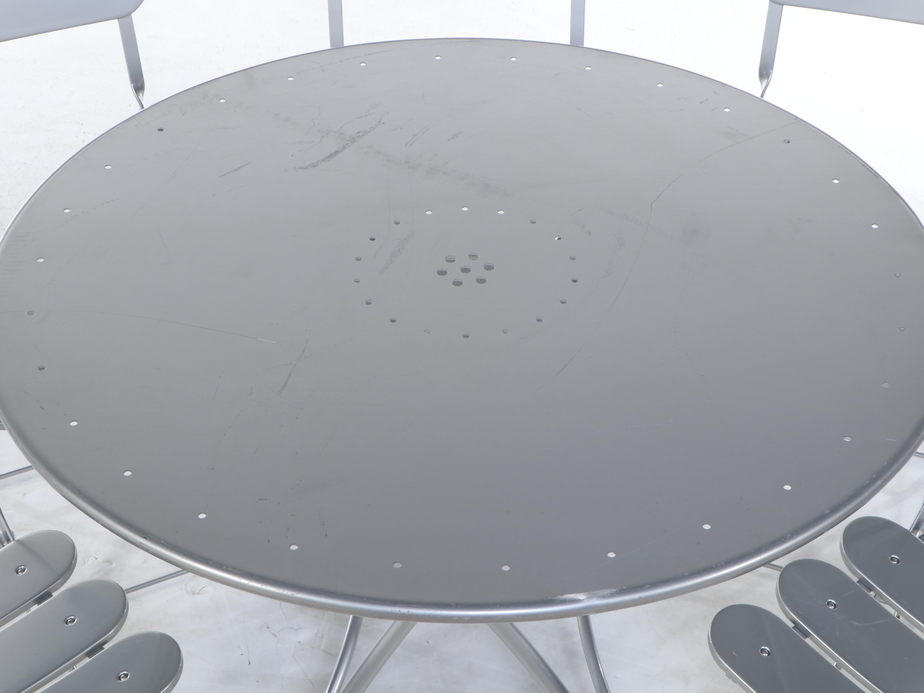 Contemporary Silver Tone Metal Six-Piece Folding Bistro Dining Set