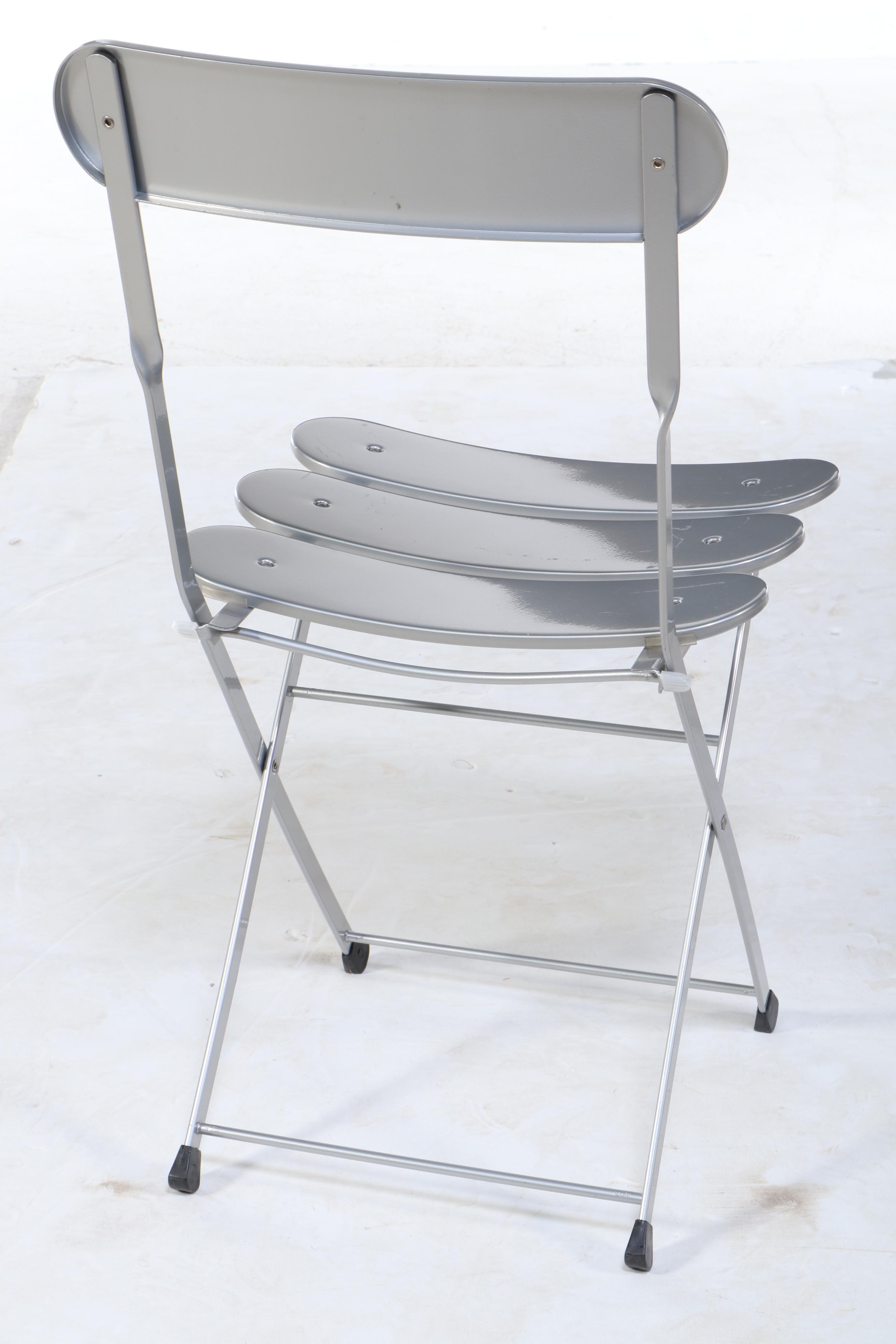 Contemporary Silver Tone Metal Six-Piece Folding Bistro Dining Set