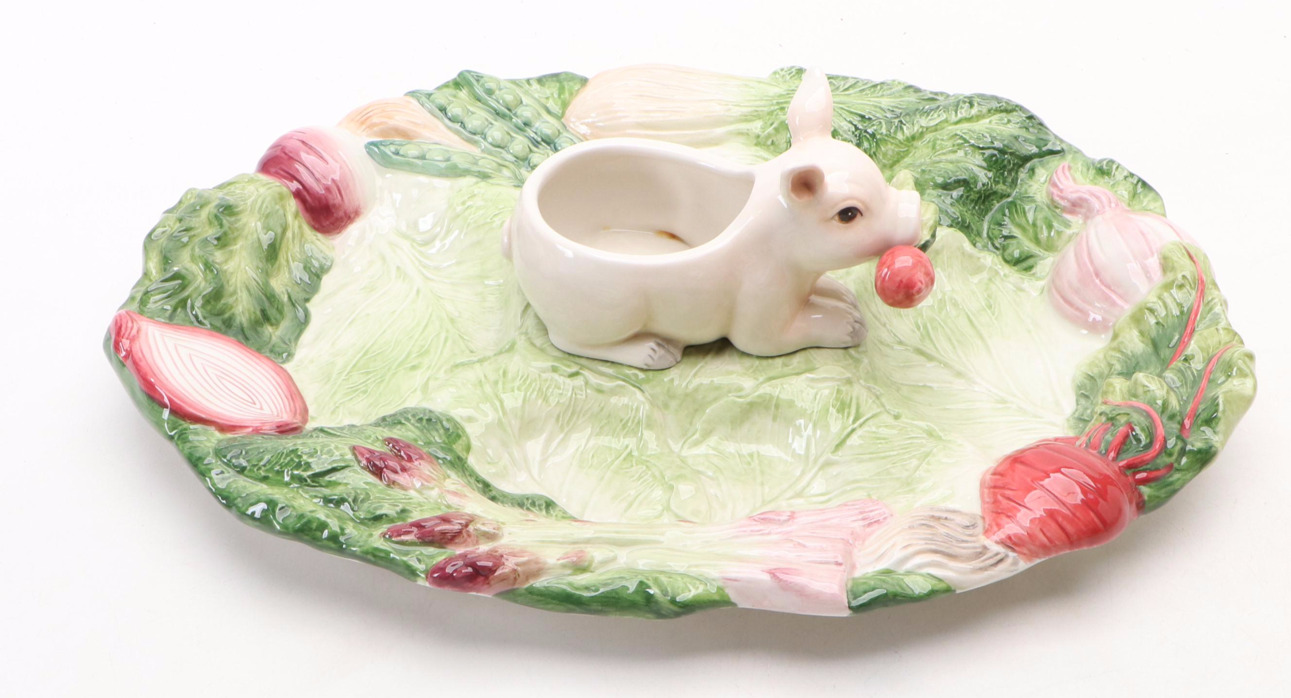 Fitz and Floyd "French Market" Divided Servers with Bowl and Pitcher