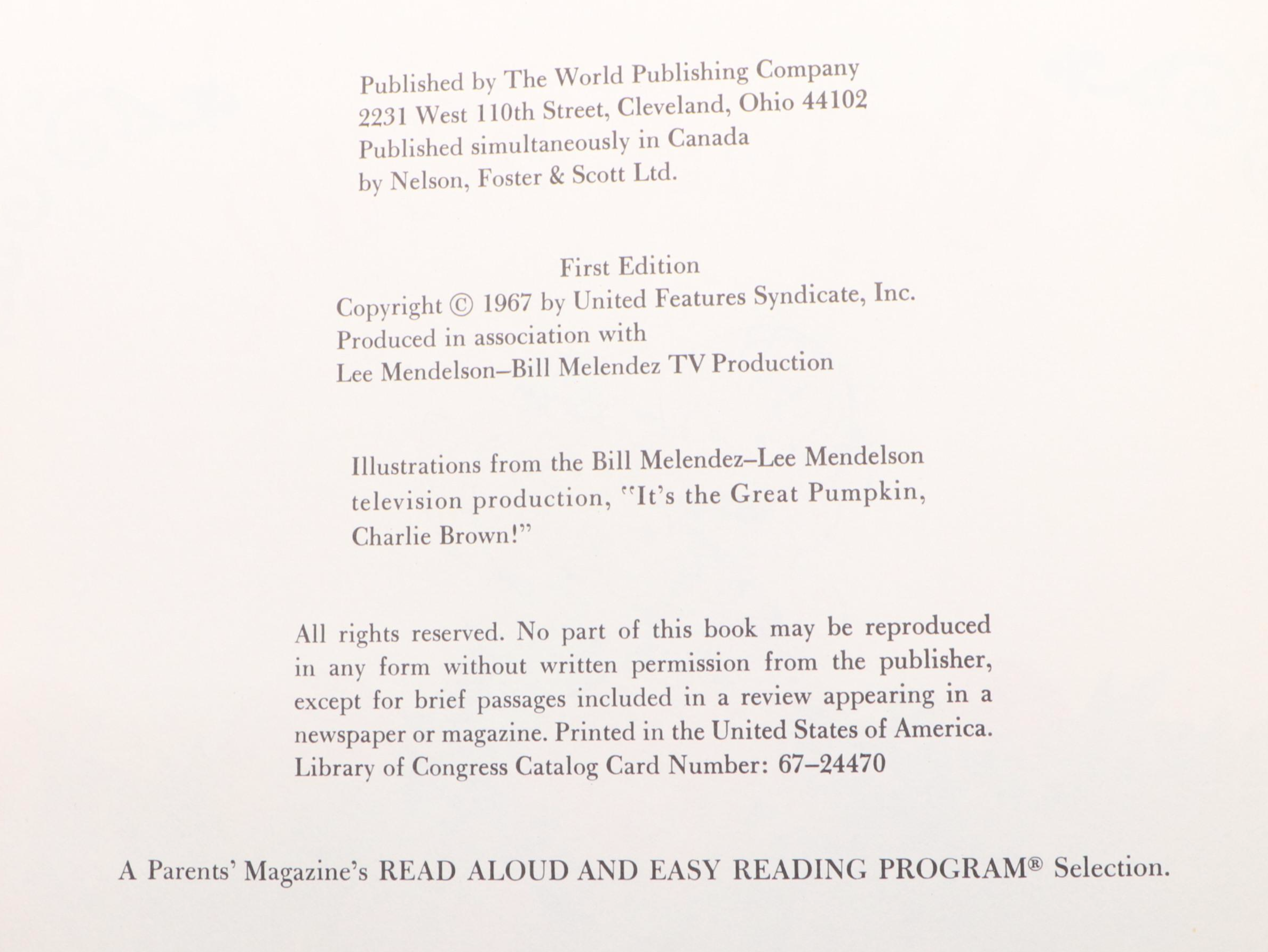 First Edition "It's The Great Pumpkin, Charlie Brown" by Charles M. Schulz, 1967