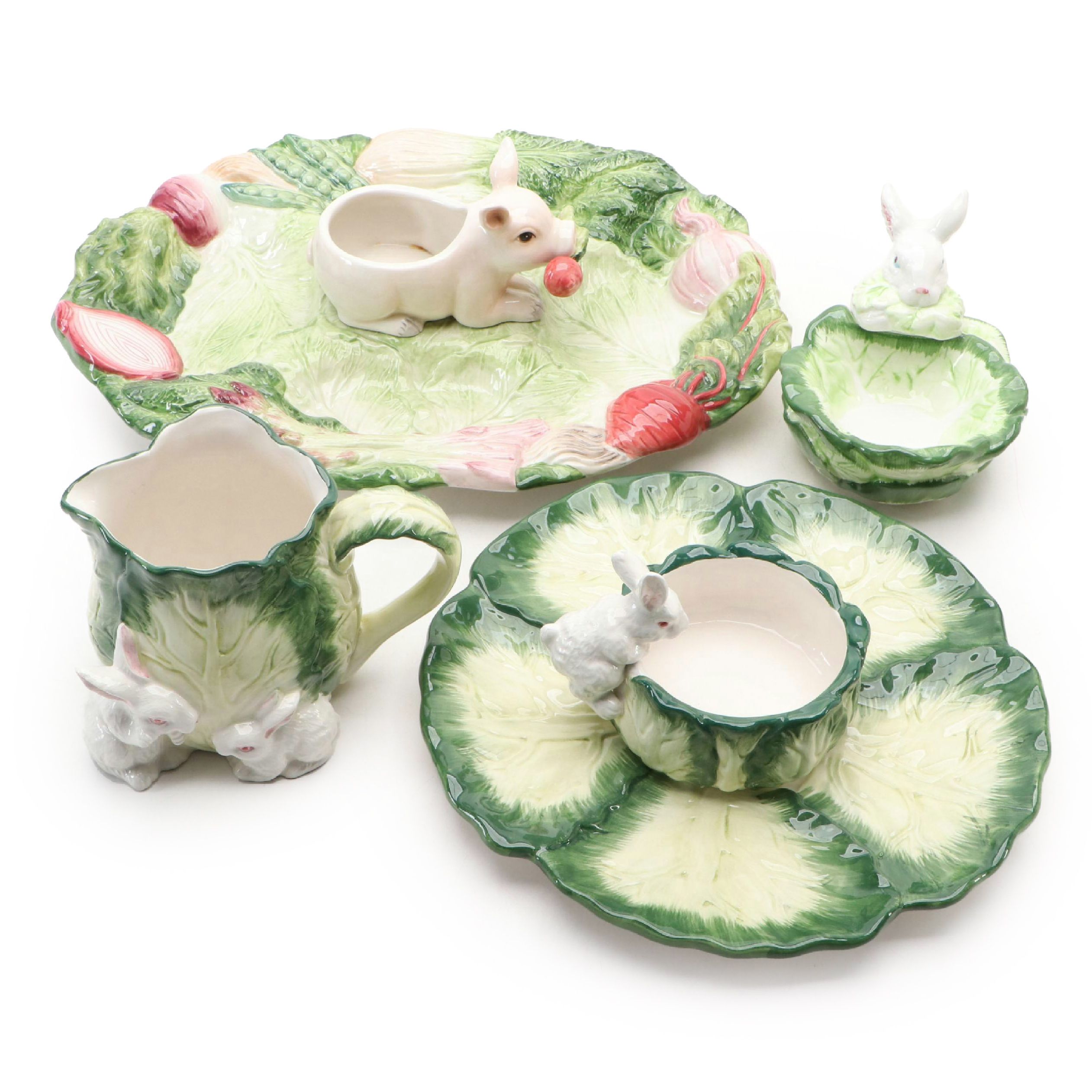 Fitz and Floyd "French Market" Divided Servers with Bowl and Pitcher