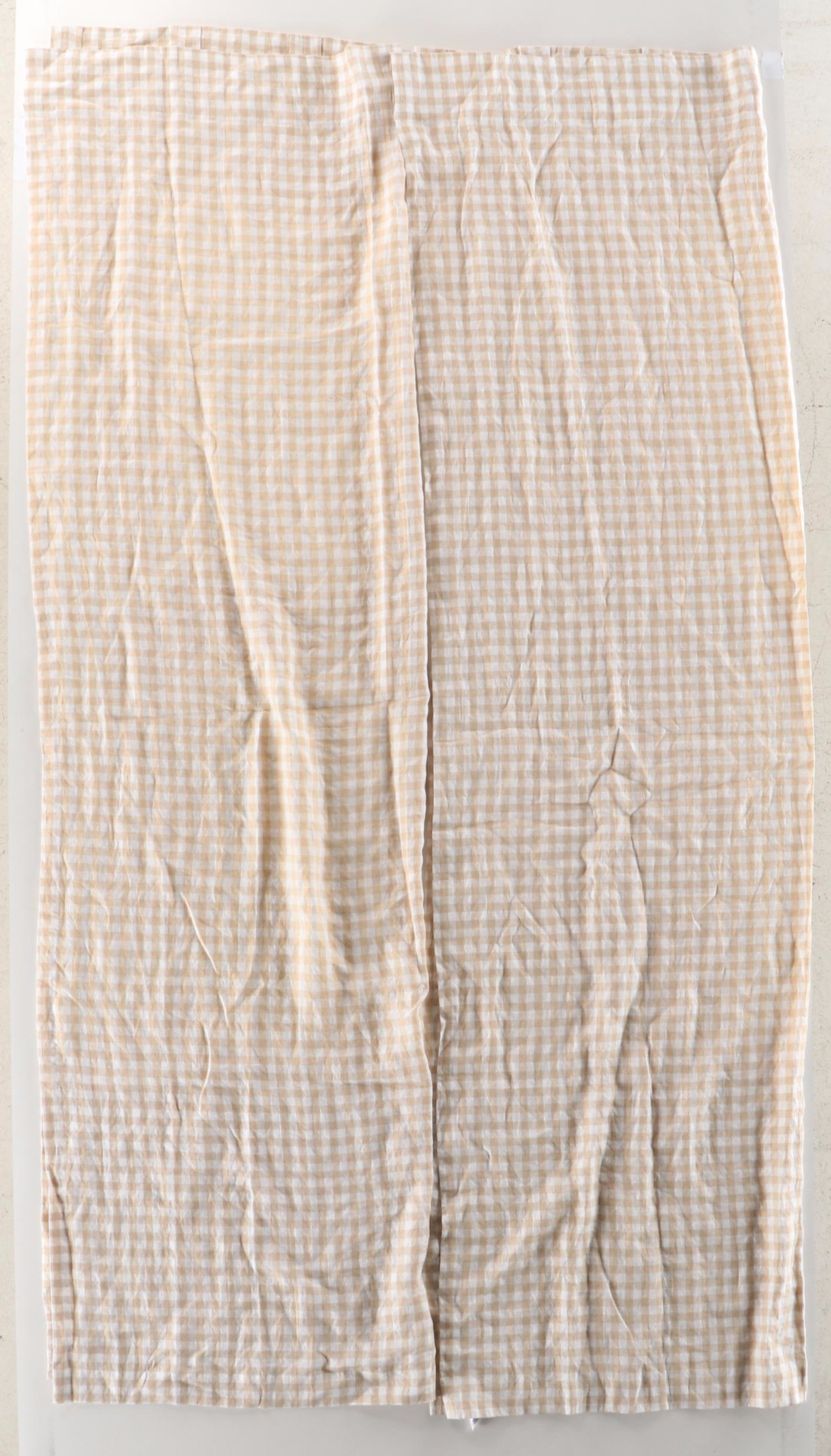 West Elm Linen Beige Buffalo Plaid 84" Curtain Panels, Red Gingham Cafe Curtains