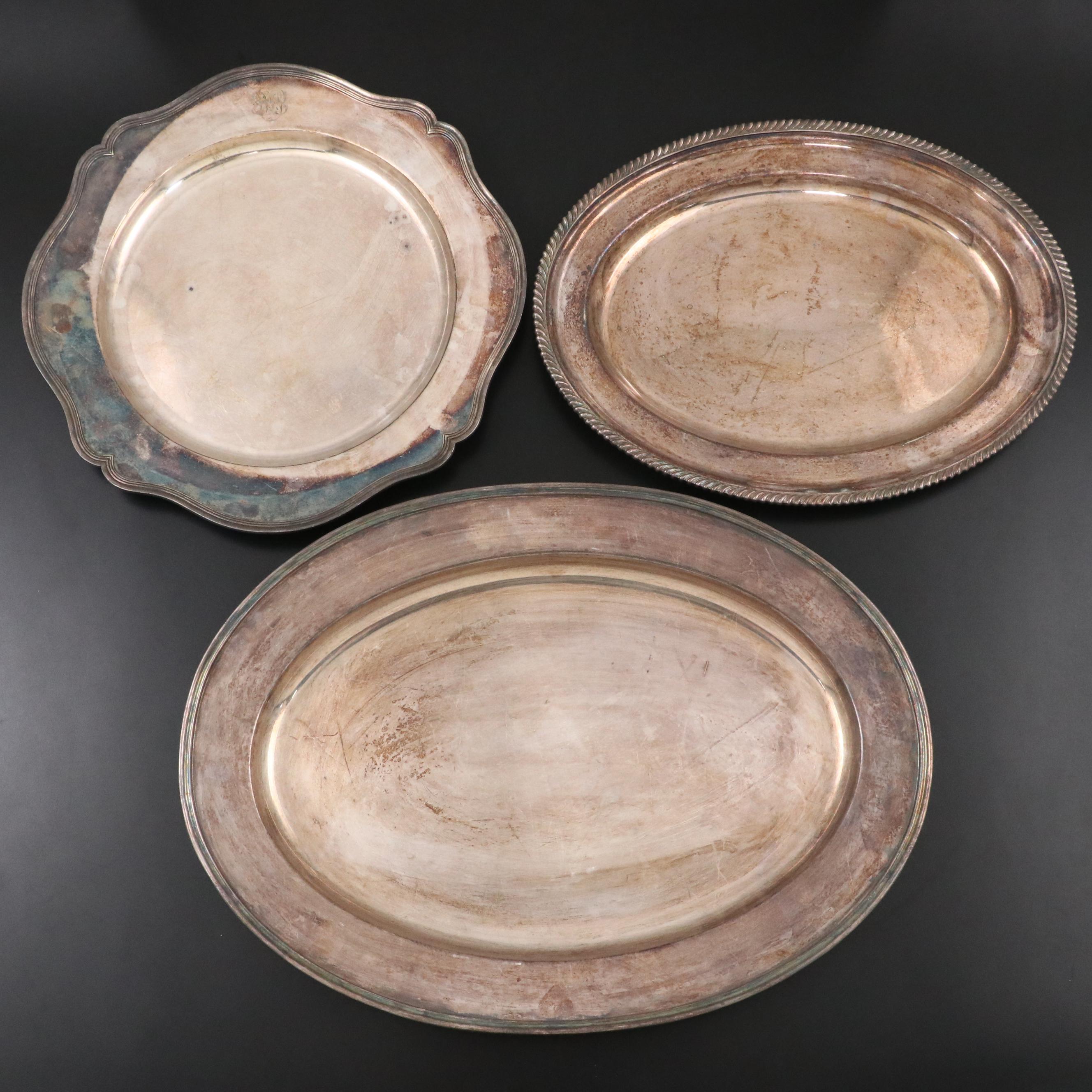 Gorham Silver Plate Serving Trays with Reed & Barton Tray, 20th Century