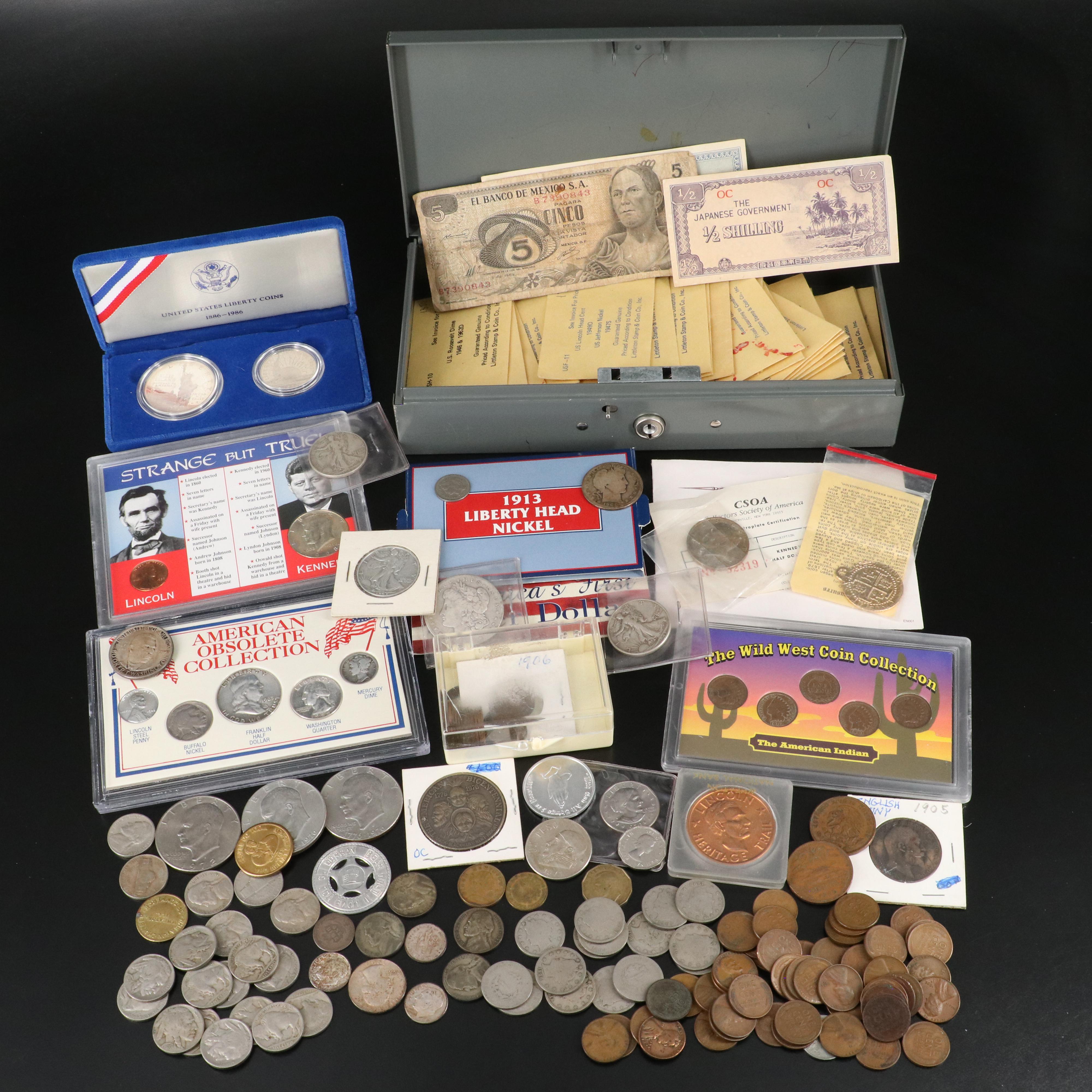 Small Coin Collection Including American Silver and Novelty Items
