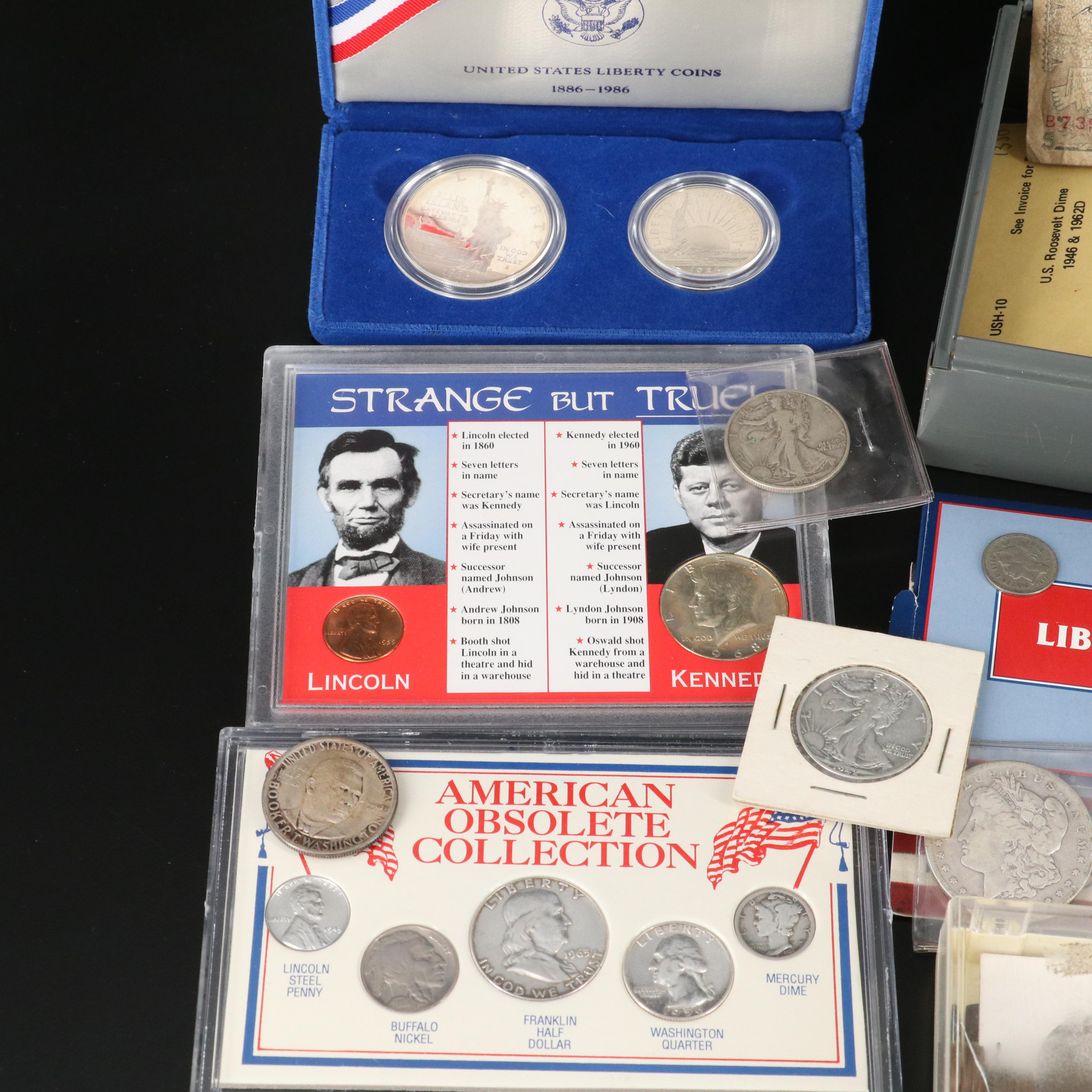 Small Coin Collection Including American Silver and Novelty Items