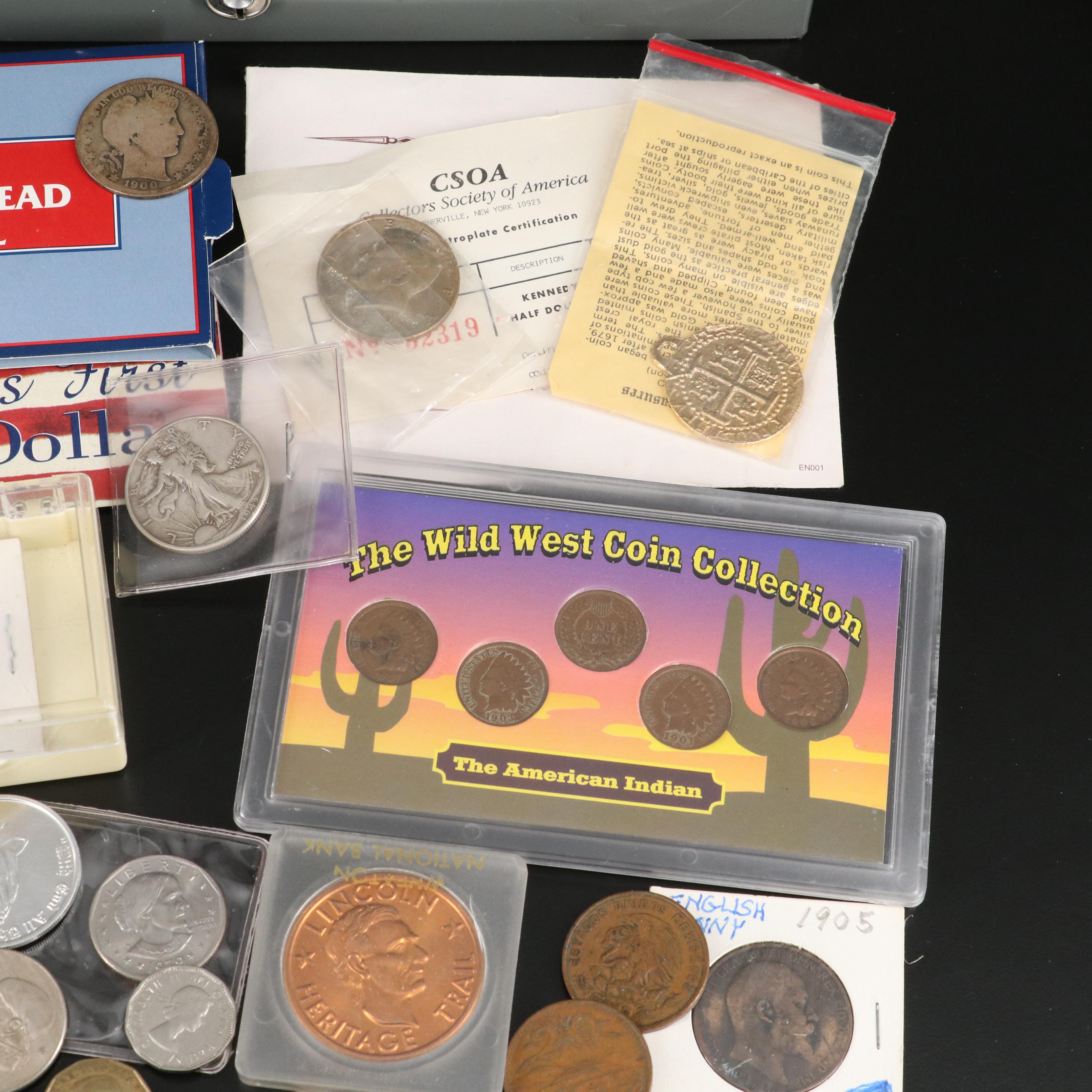 Small Coin Collection Including American Silver and Novelty Items