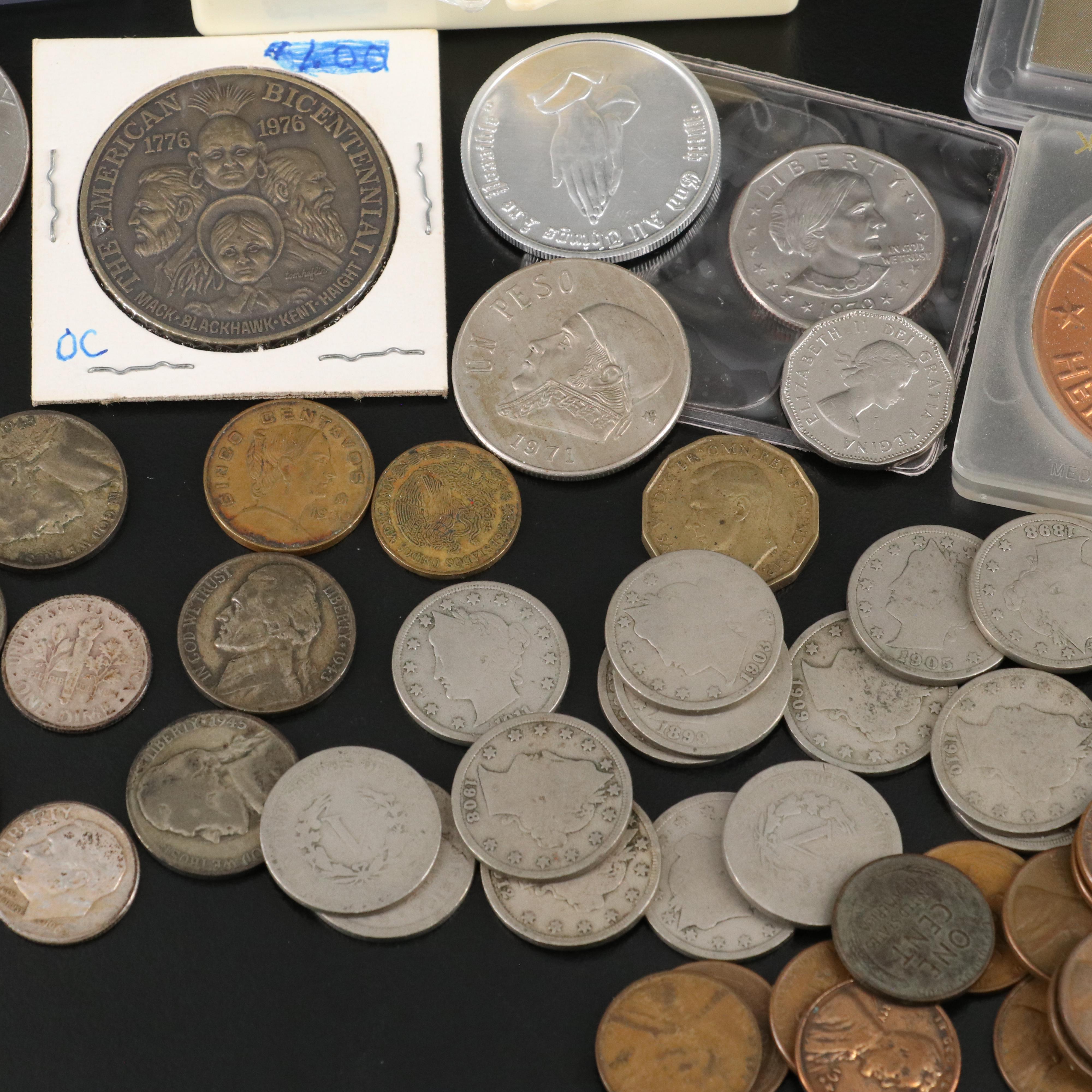 Small Coin Collection Including American Silver and Novelty Items