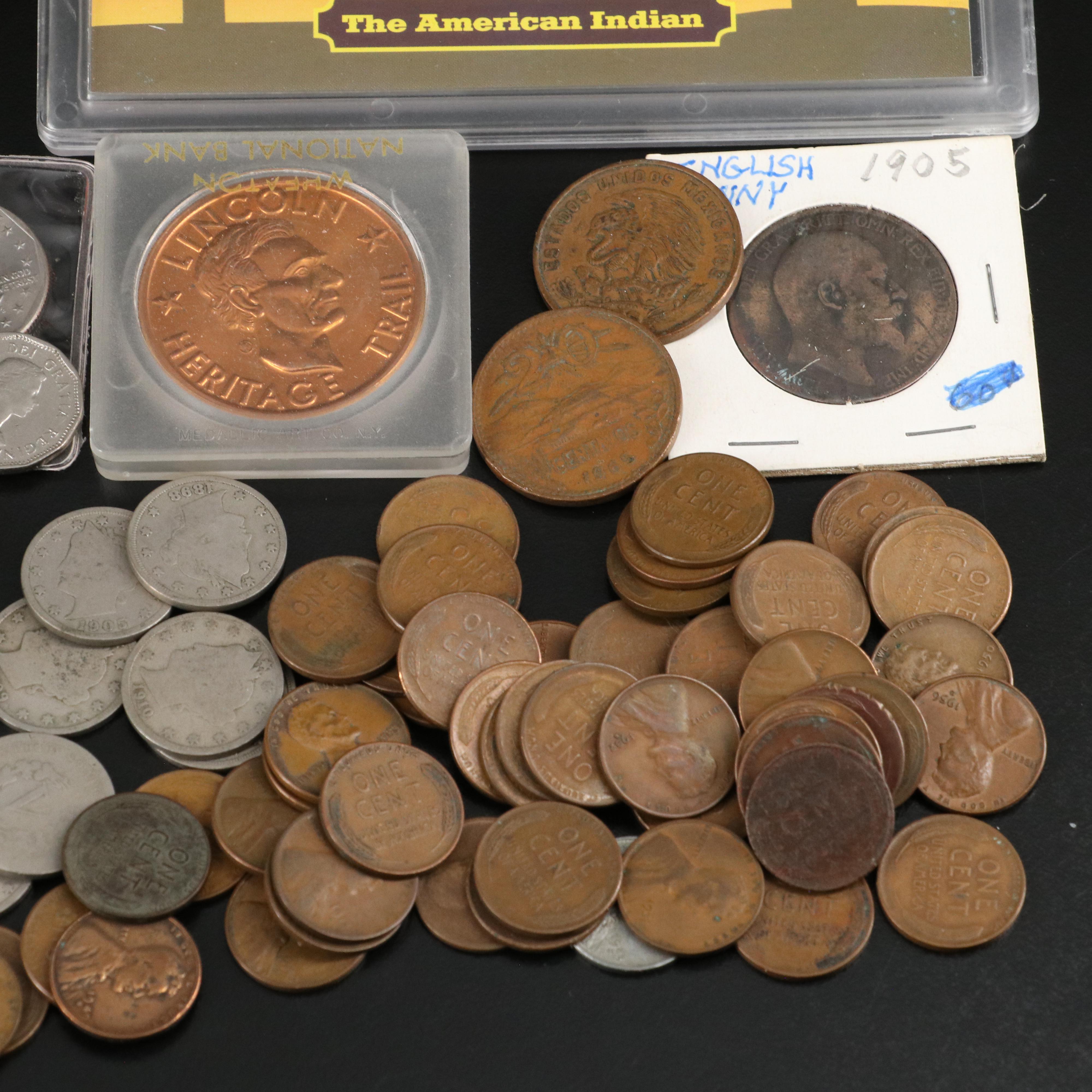 Small Coin Collection Including American Silver and Novelty Items