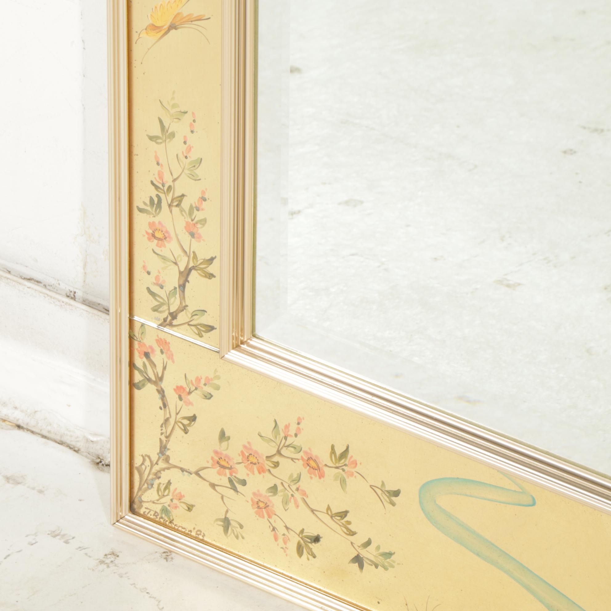 LaBarge Hand Painted Chinoiserie Eglomise Wall Mirror, 1983