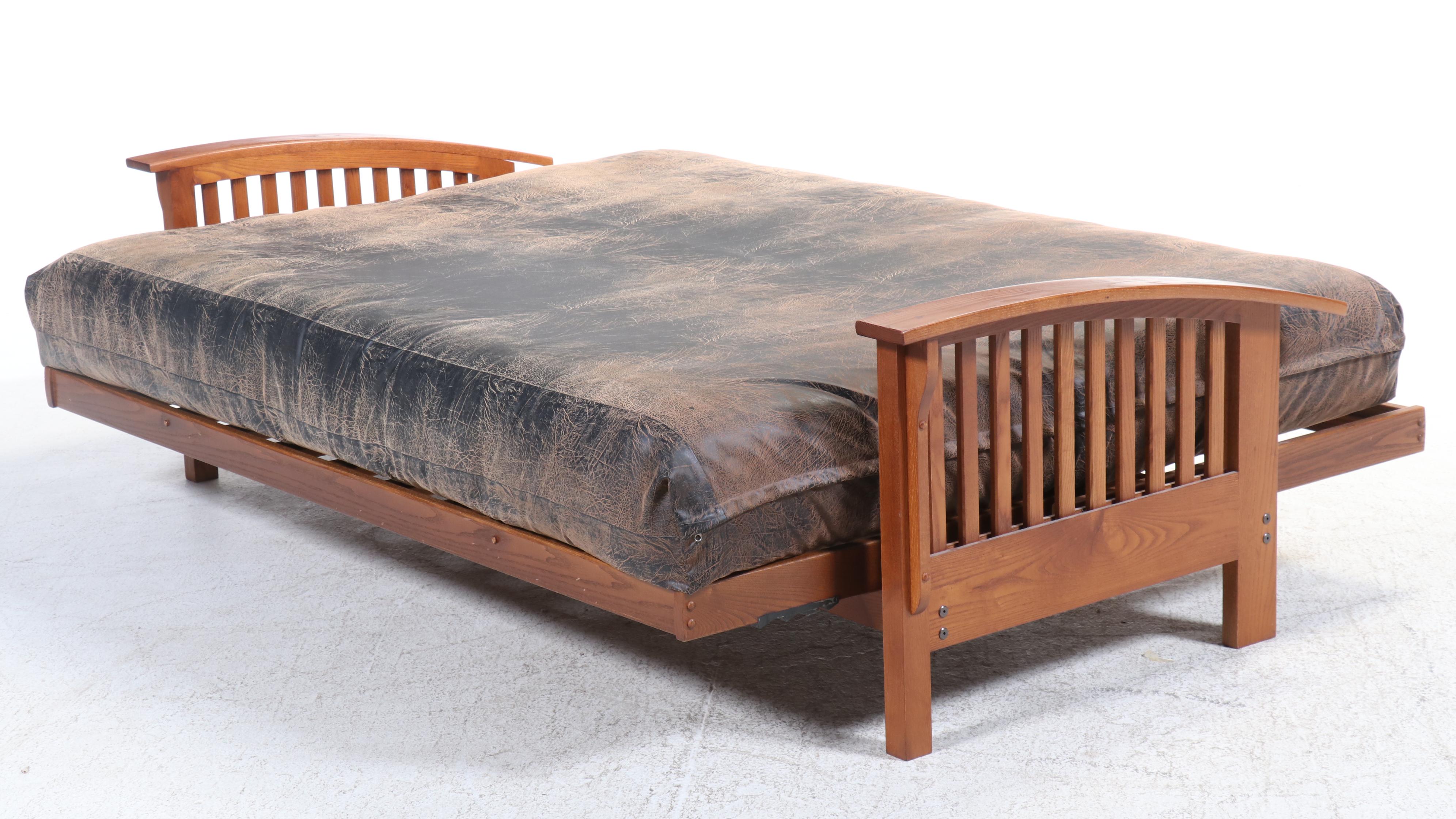 Norka Futon Arts and Crafts Style Ash and Faux-Leather Futon
