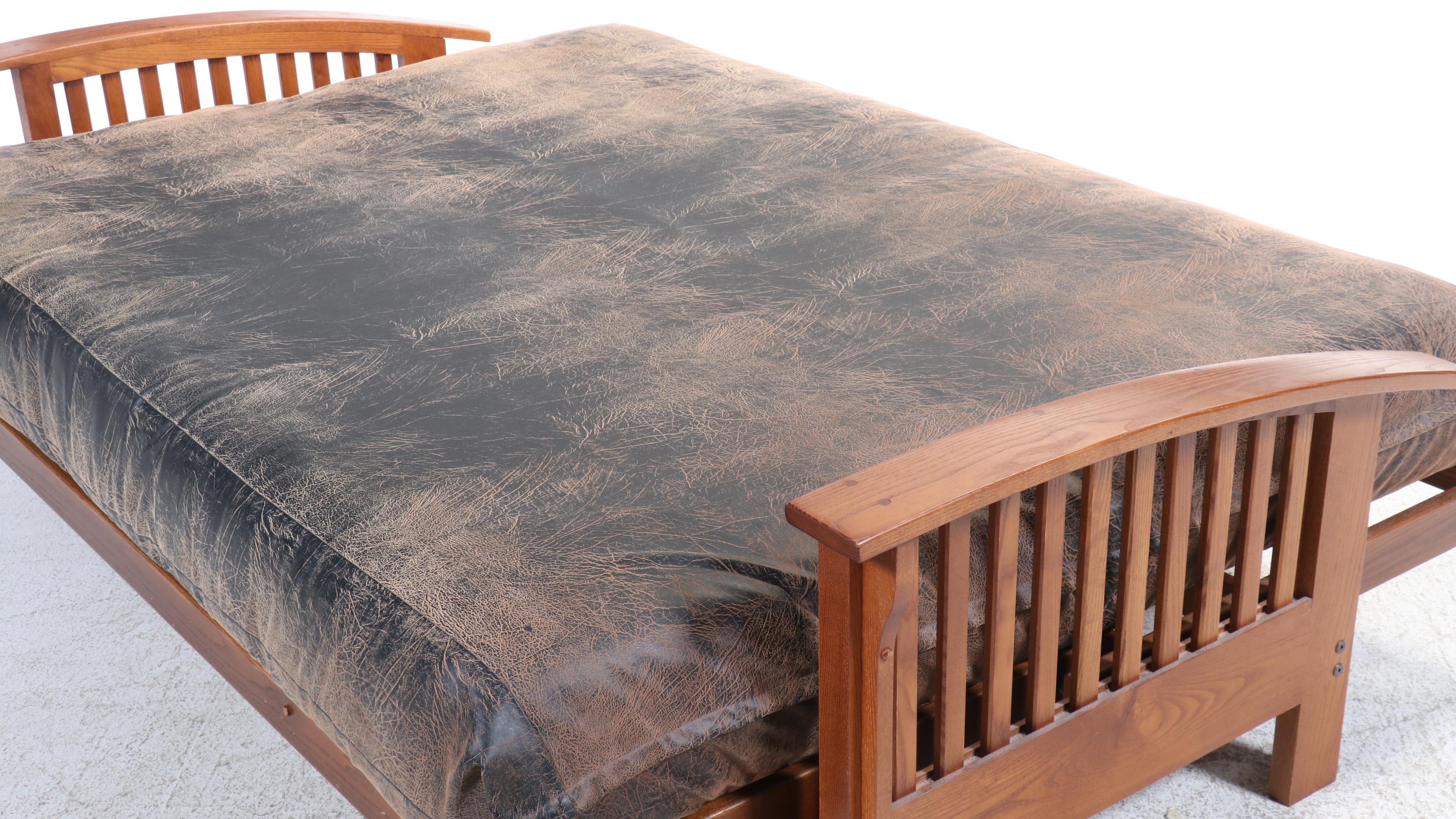 Norka Futon Arts and Crafts Style Ash and Faux-Leather Futon