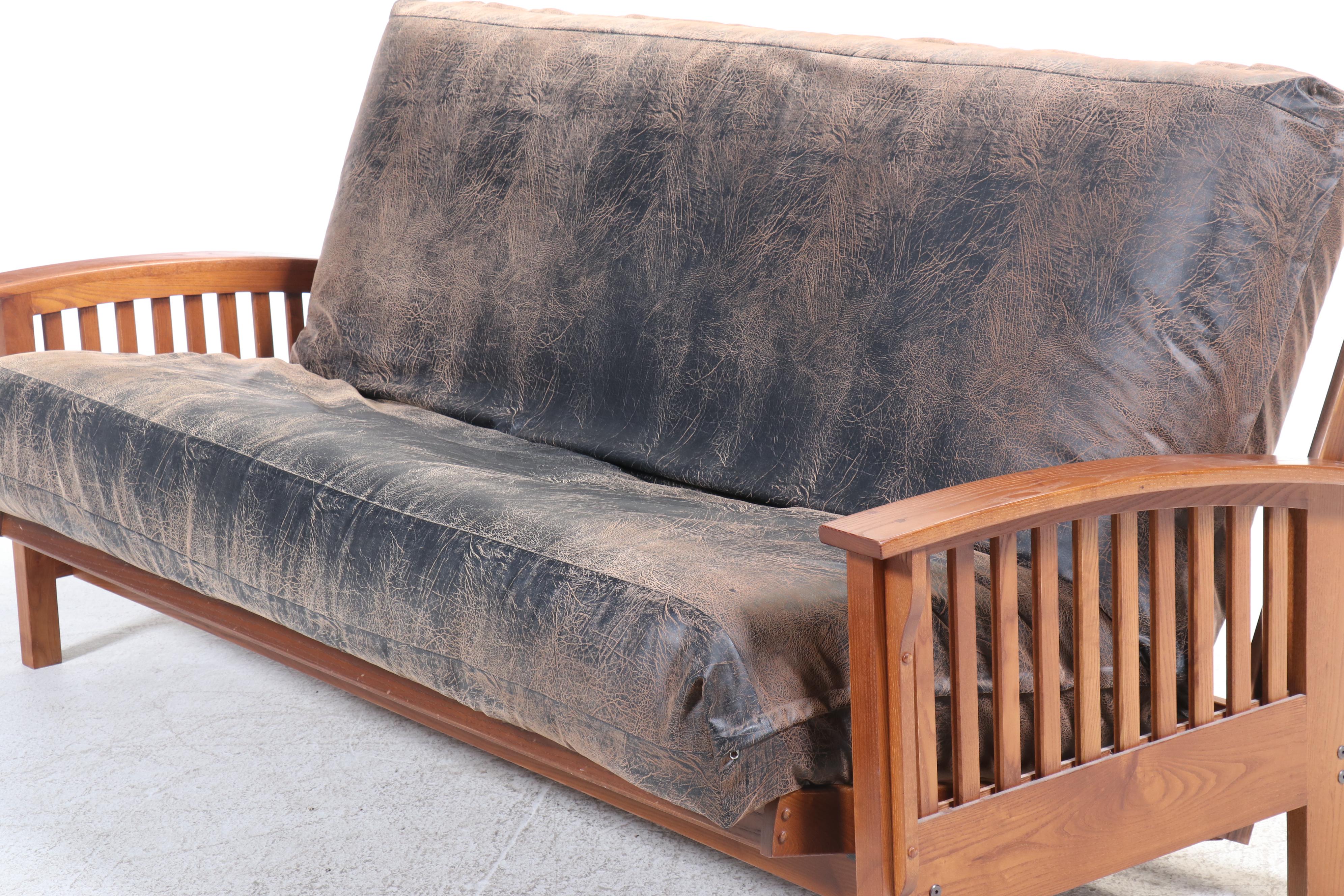 Norka Futon Arts and Crafts Style Ash and Faux-Leather Futon
