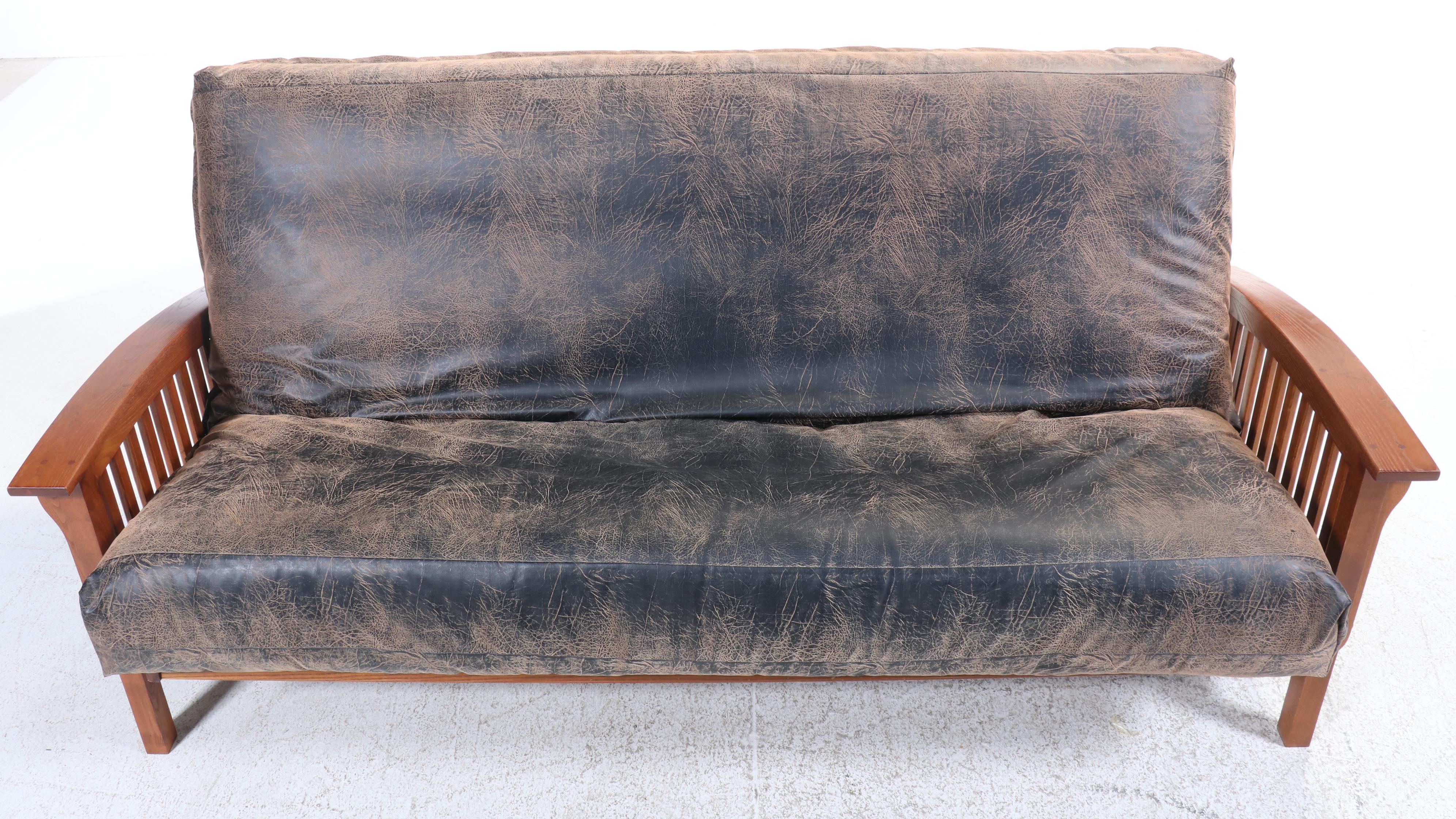 Norka Futon Arts and Crafts Style Ash and Faux-Leather Futon