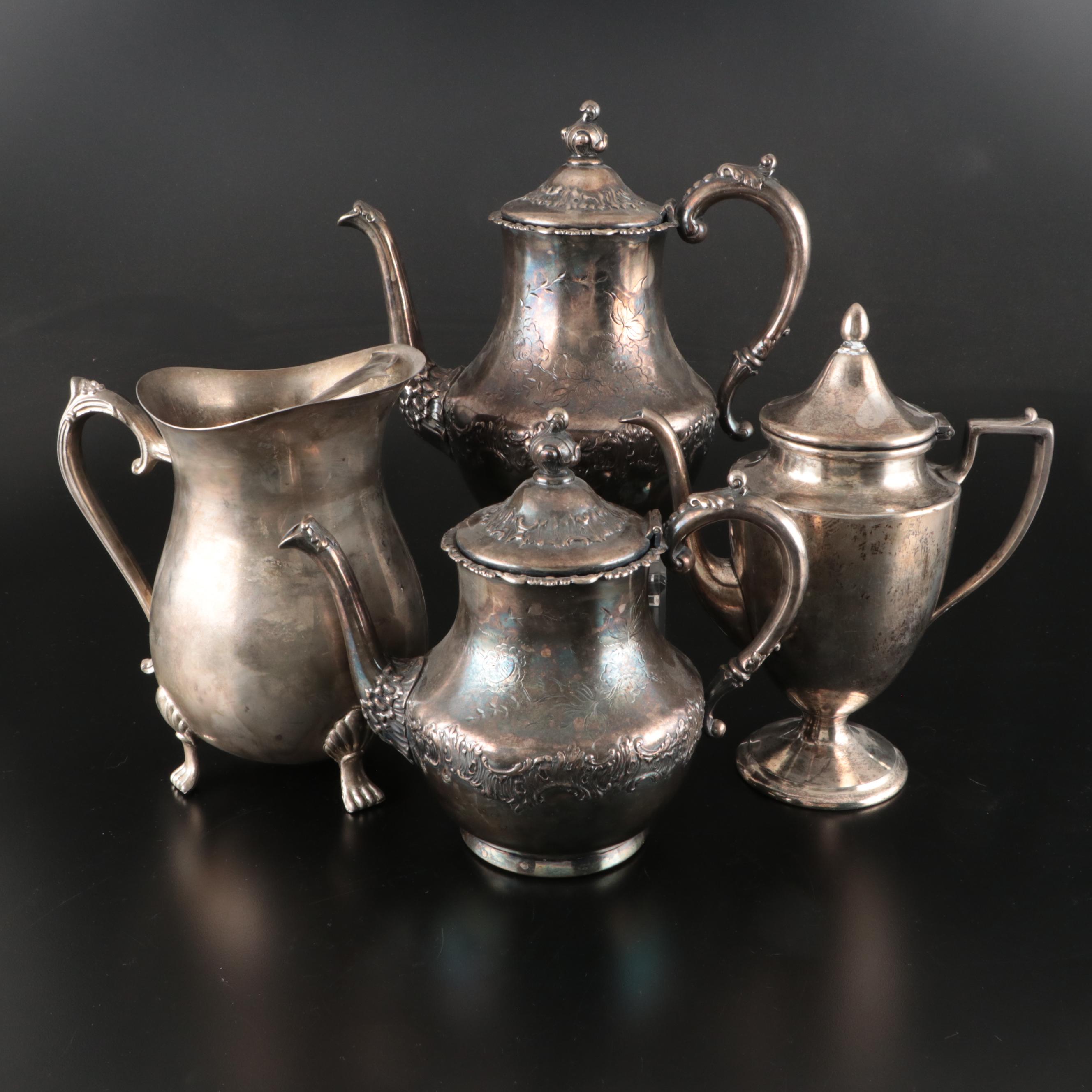 Pairpoint Silver Plate Teapots with Homan Teapot and Pitcher, 20th Century