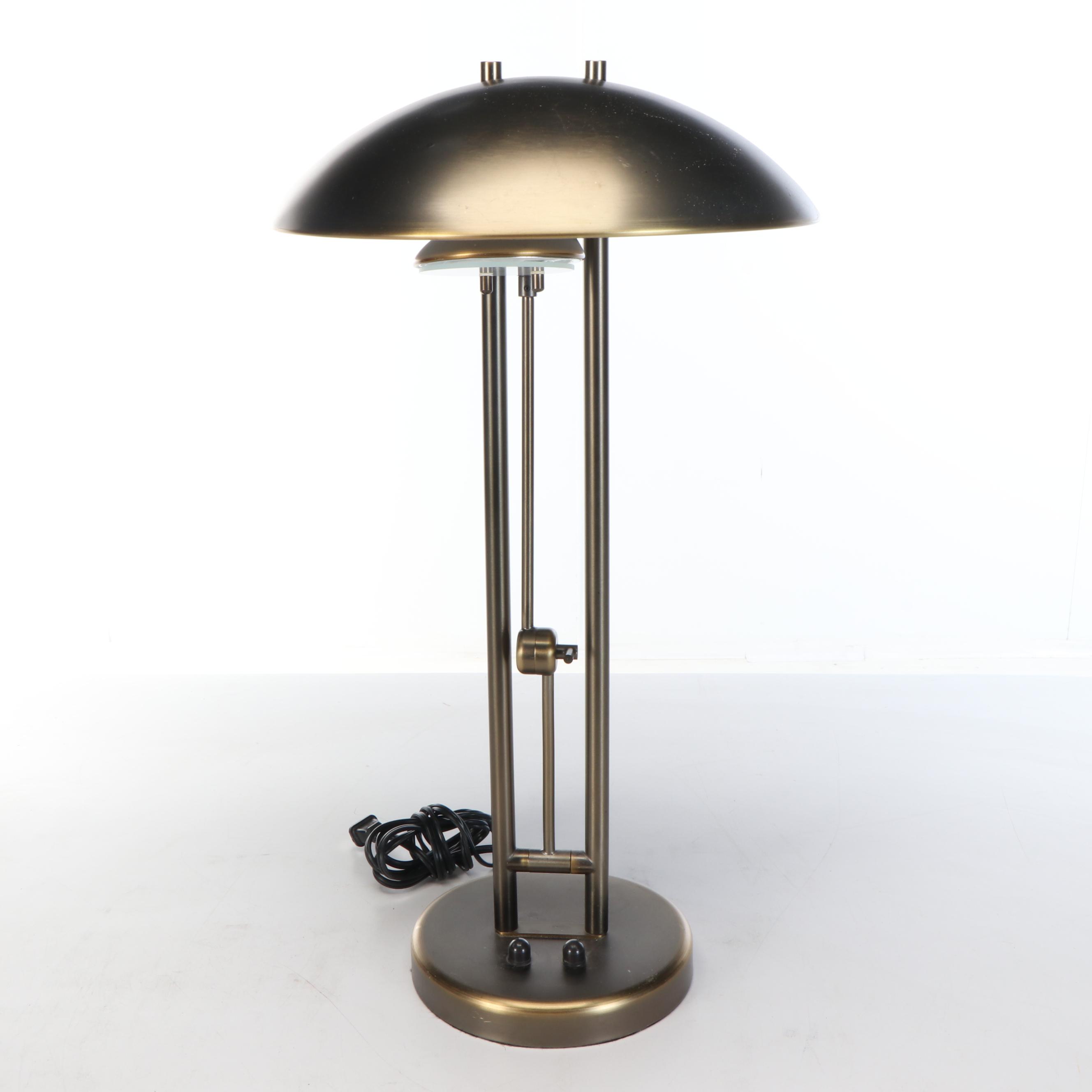 Levenger Postmodern Style Aged Brass Desk Lamp with Cantilever Task Light