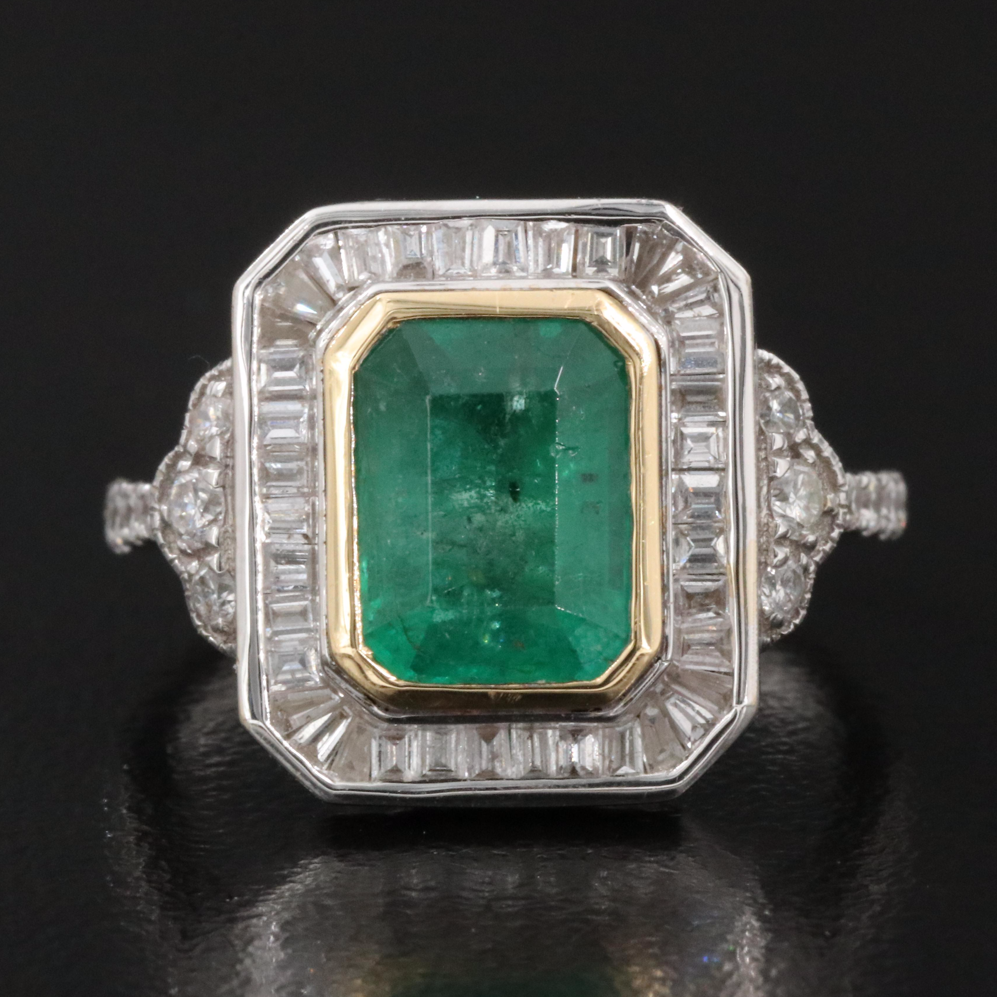 Oscar Friedman 2.10 CT Emerald and Diamond Ring