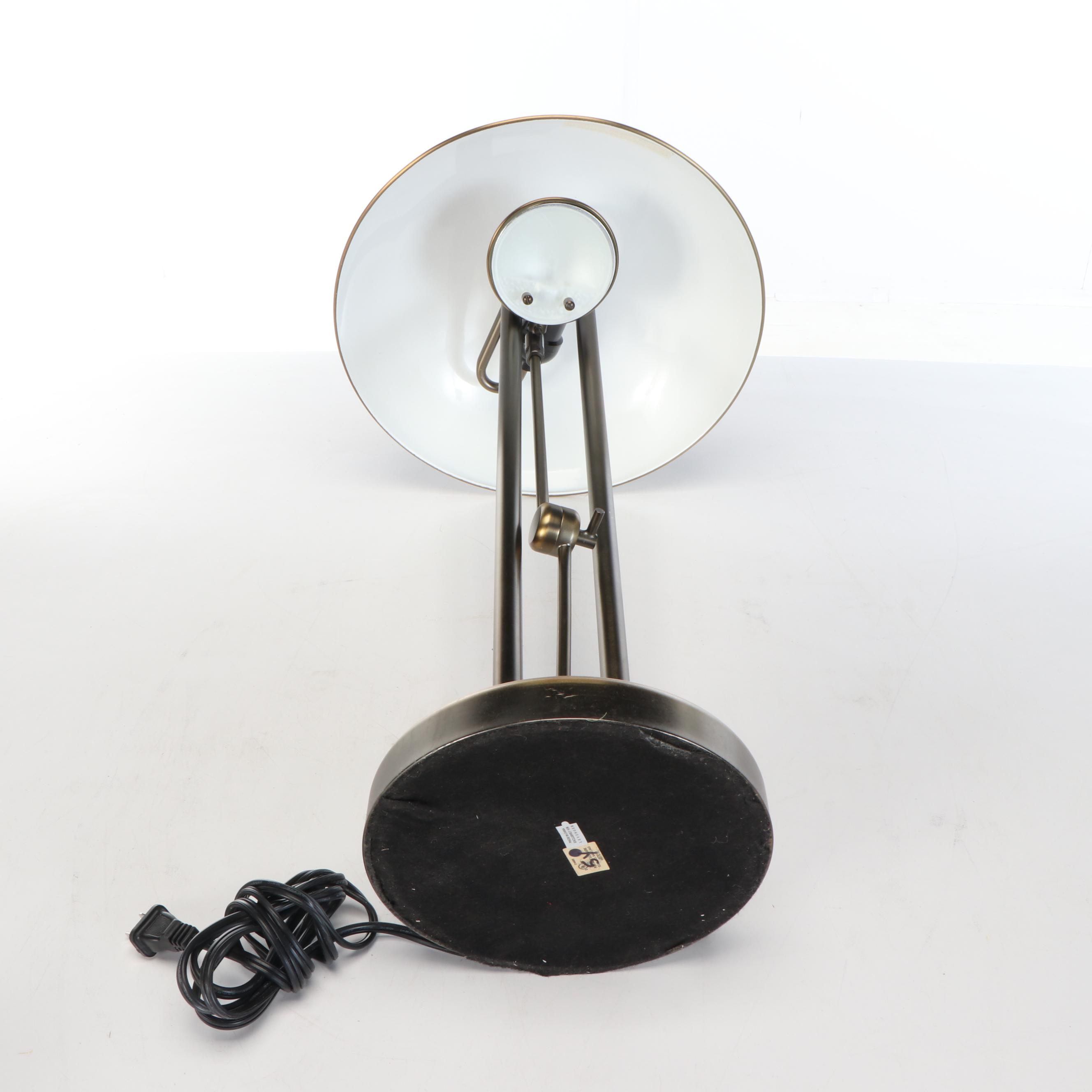 Levenger Postmodern Style Aged Brass Desk Lamp with Cantilever Task Light