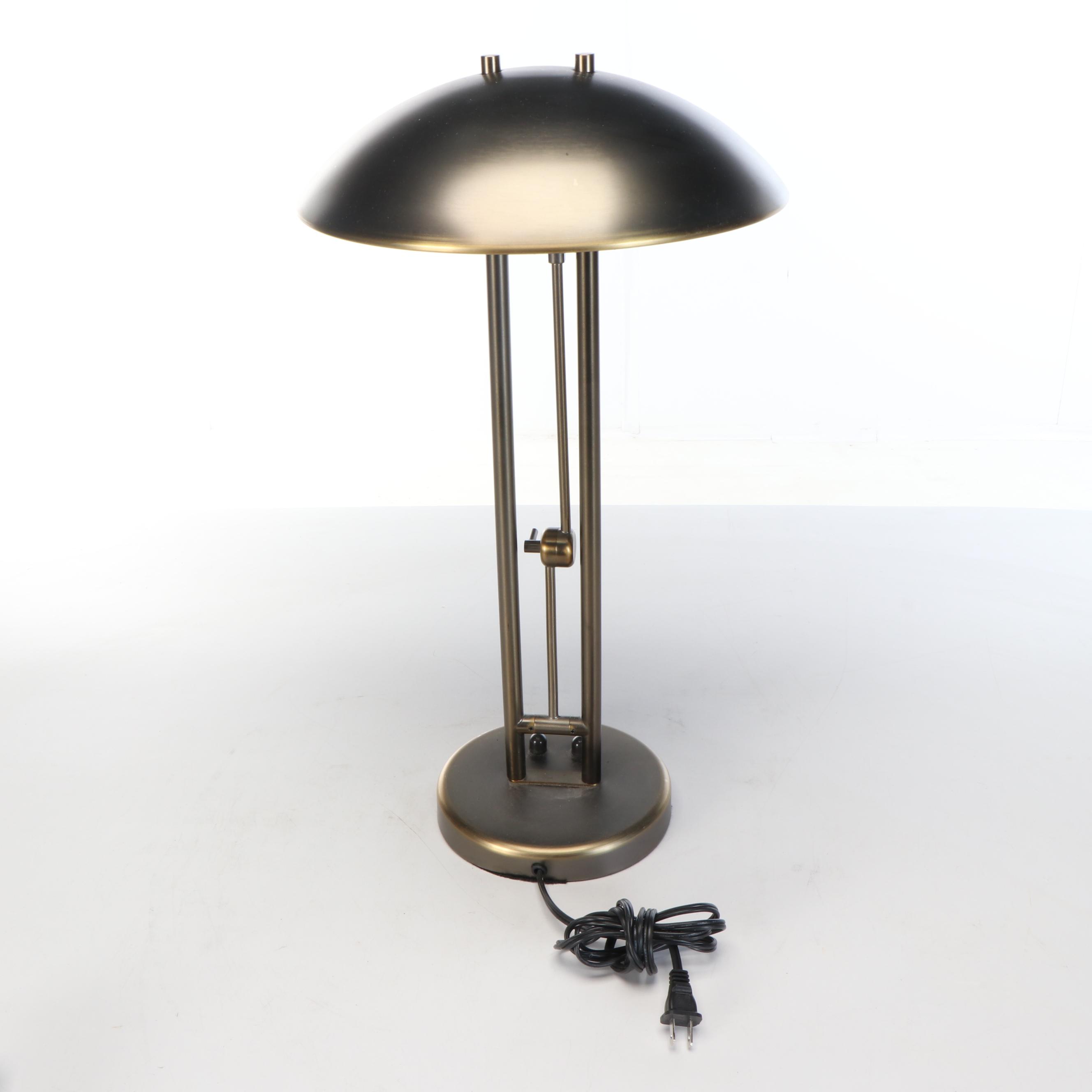 Levenger Postmodern Style Aged Brass Desk Lamp with Cantilever Task Light