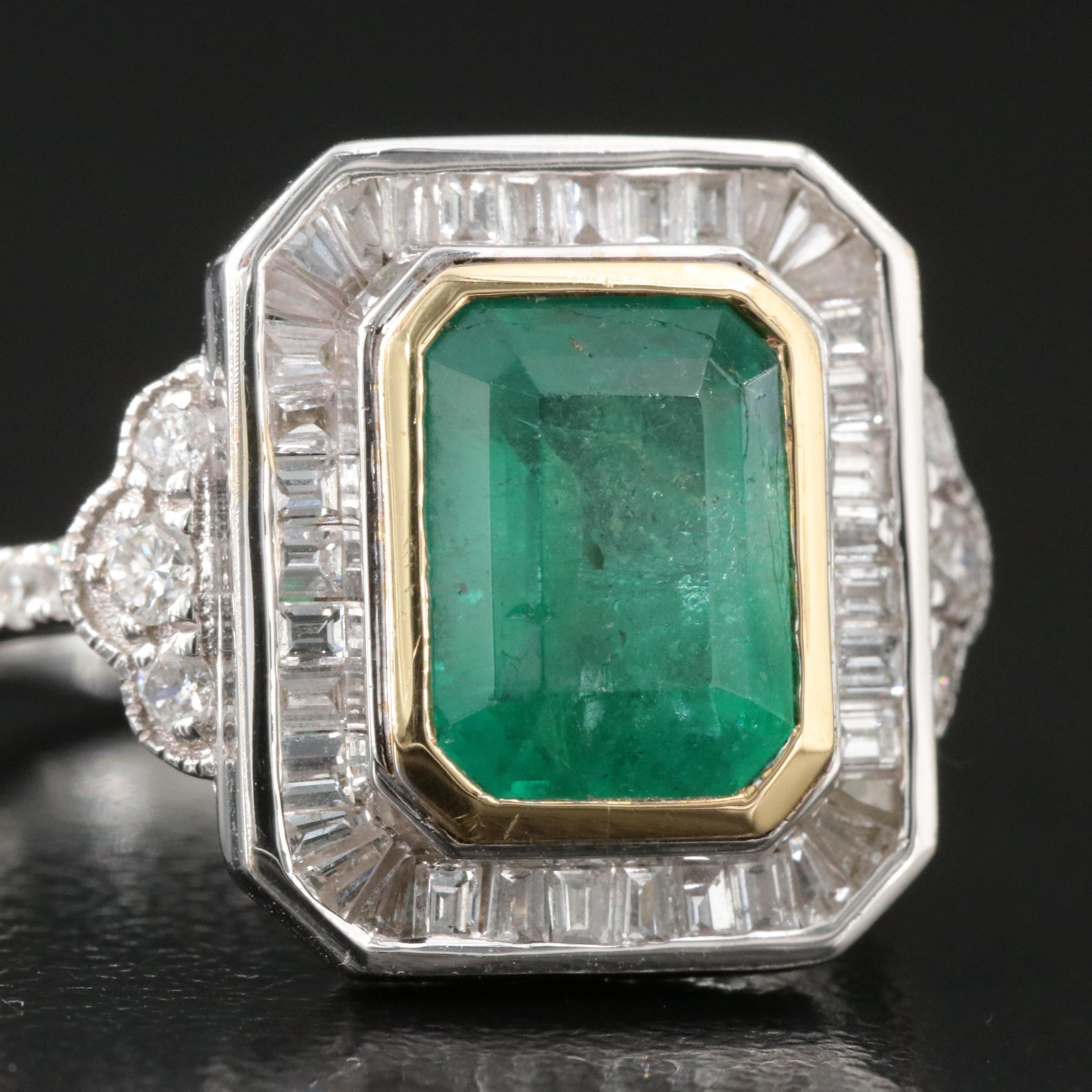 Oscar Friedman 2.10 CT Emerald and Diamond Ring