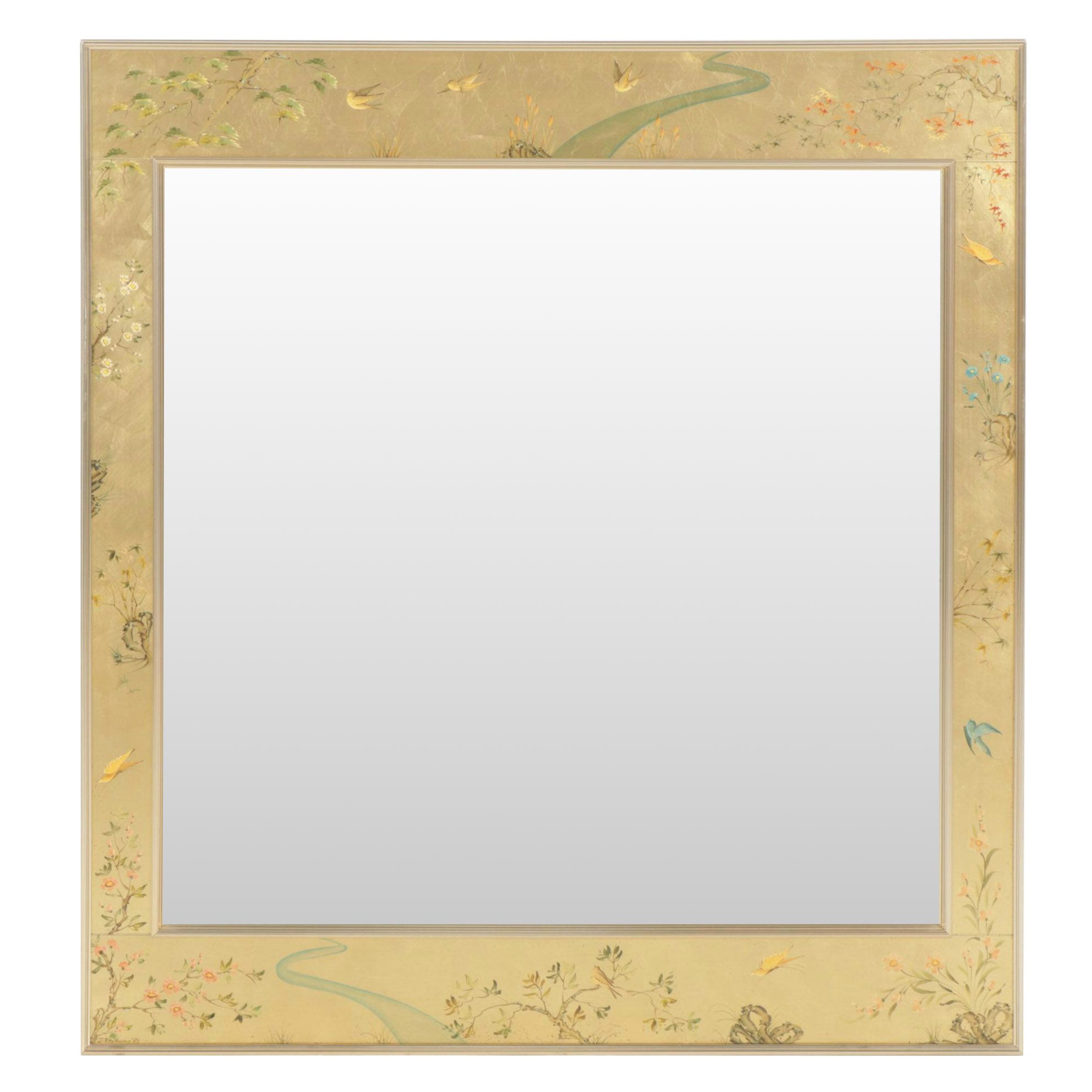 LaBarge Hand Painted Chinoiserie Eglomise Wall Mirror, 1983