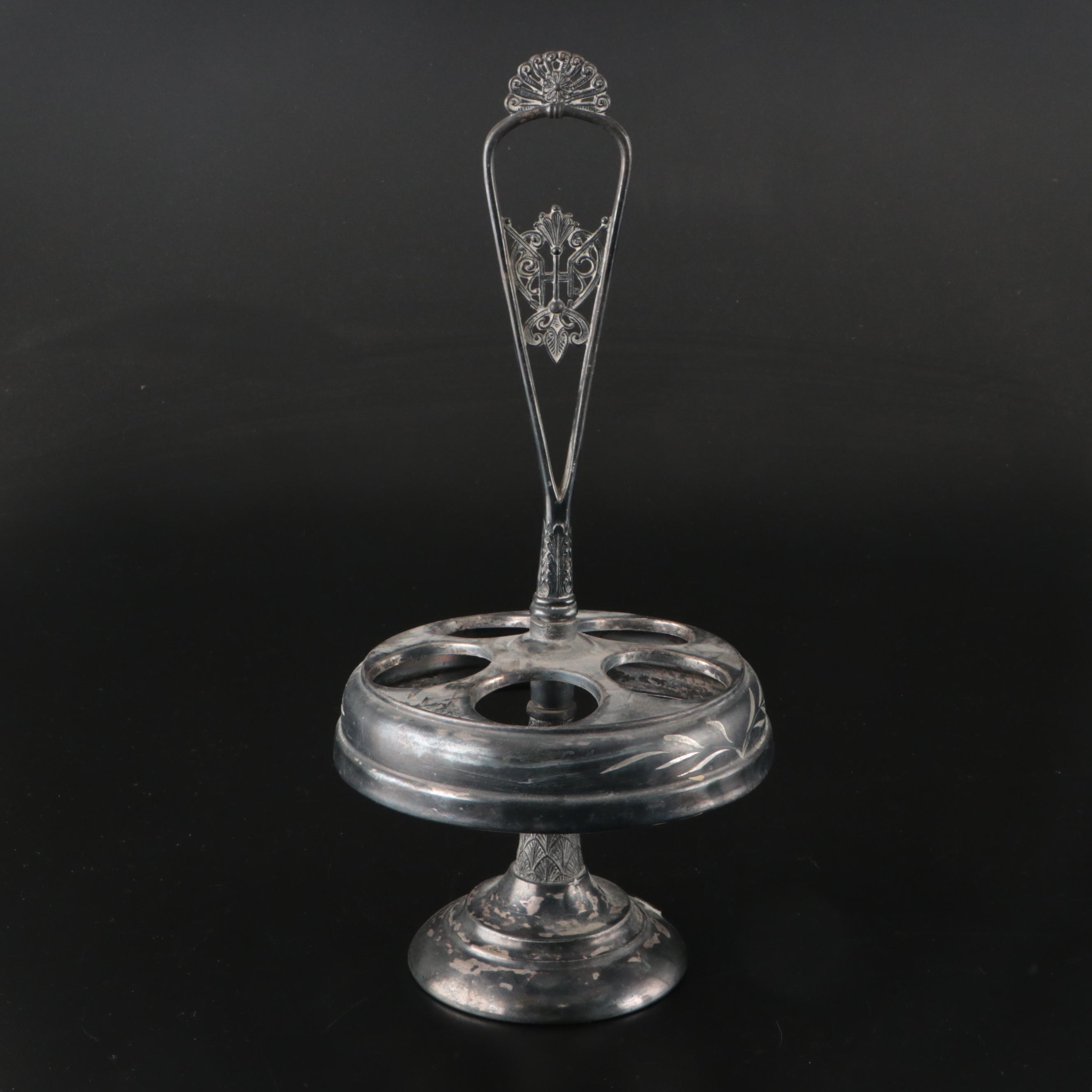 Victorian Silver Plate and Glass Pickle Castors with Condiment Set and Caddies