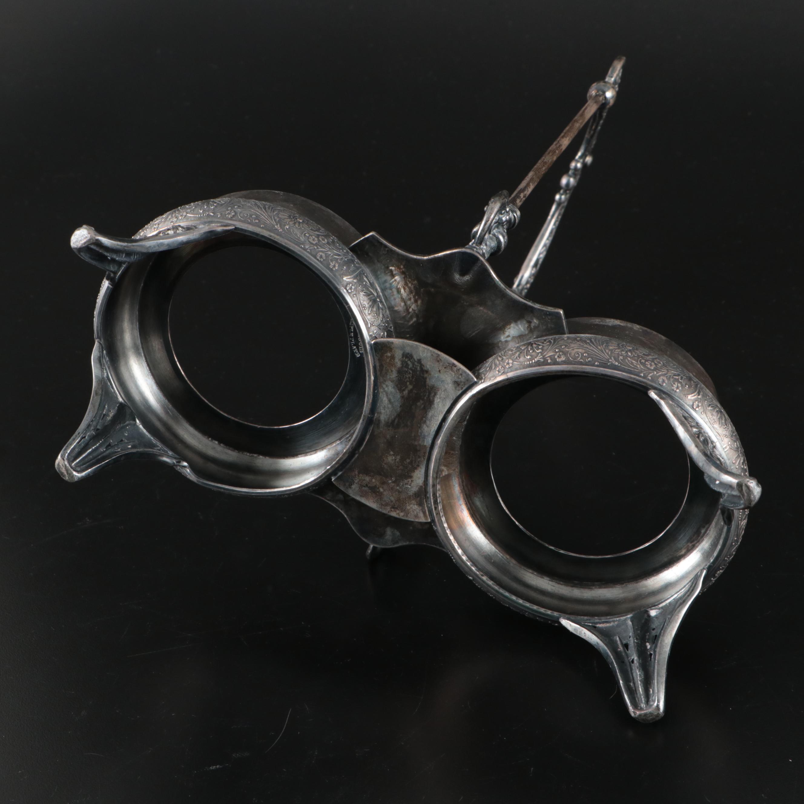 Victorian Silver Plate and Glass Pickle Castors with Condiment Set and Caddies