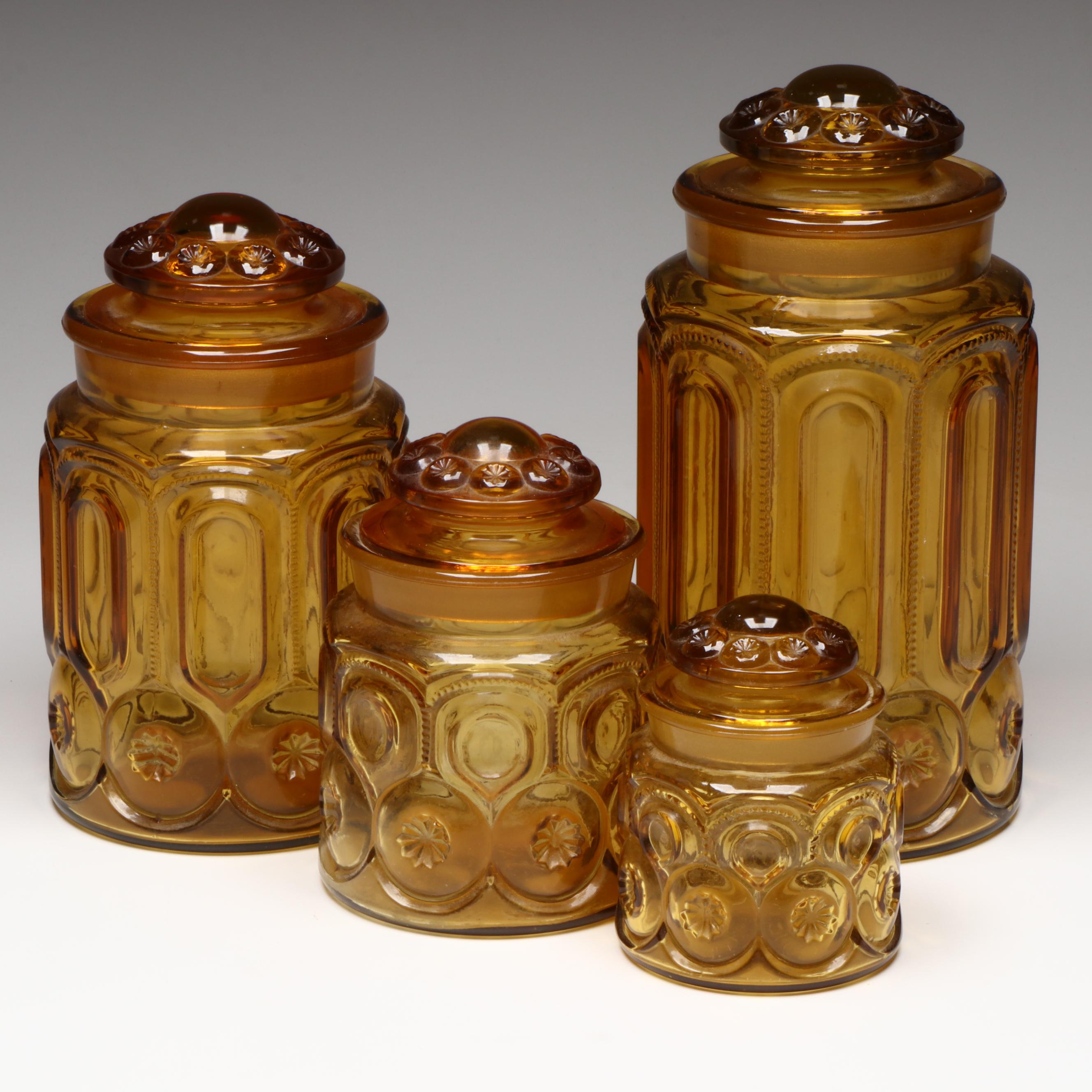 Amber Glass "Moon and Star" Food Canisters, Mid-20th Century