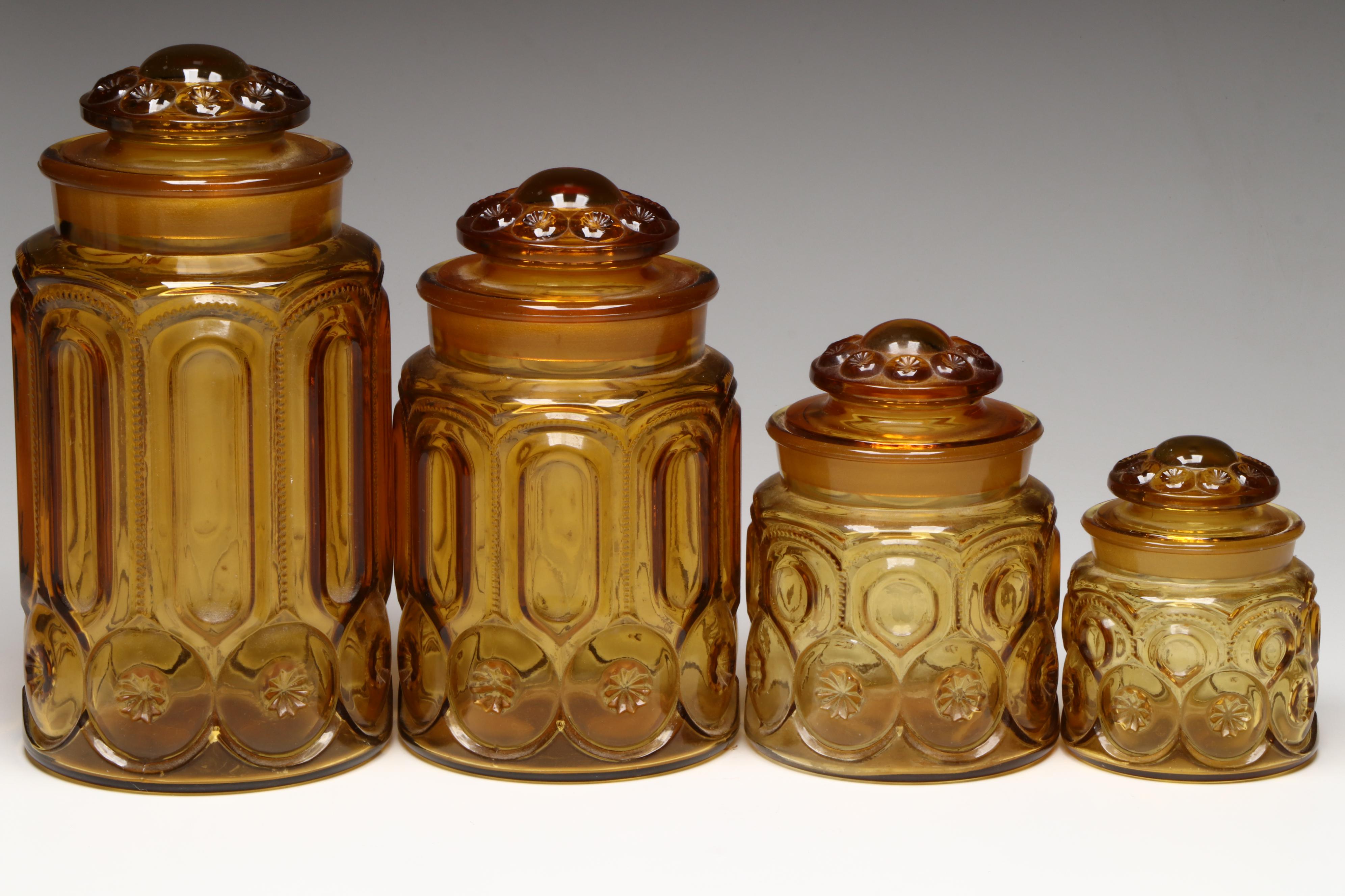 Amber Glass "Moon and Star" Food Canisters, Mid-20th Century