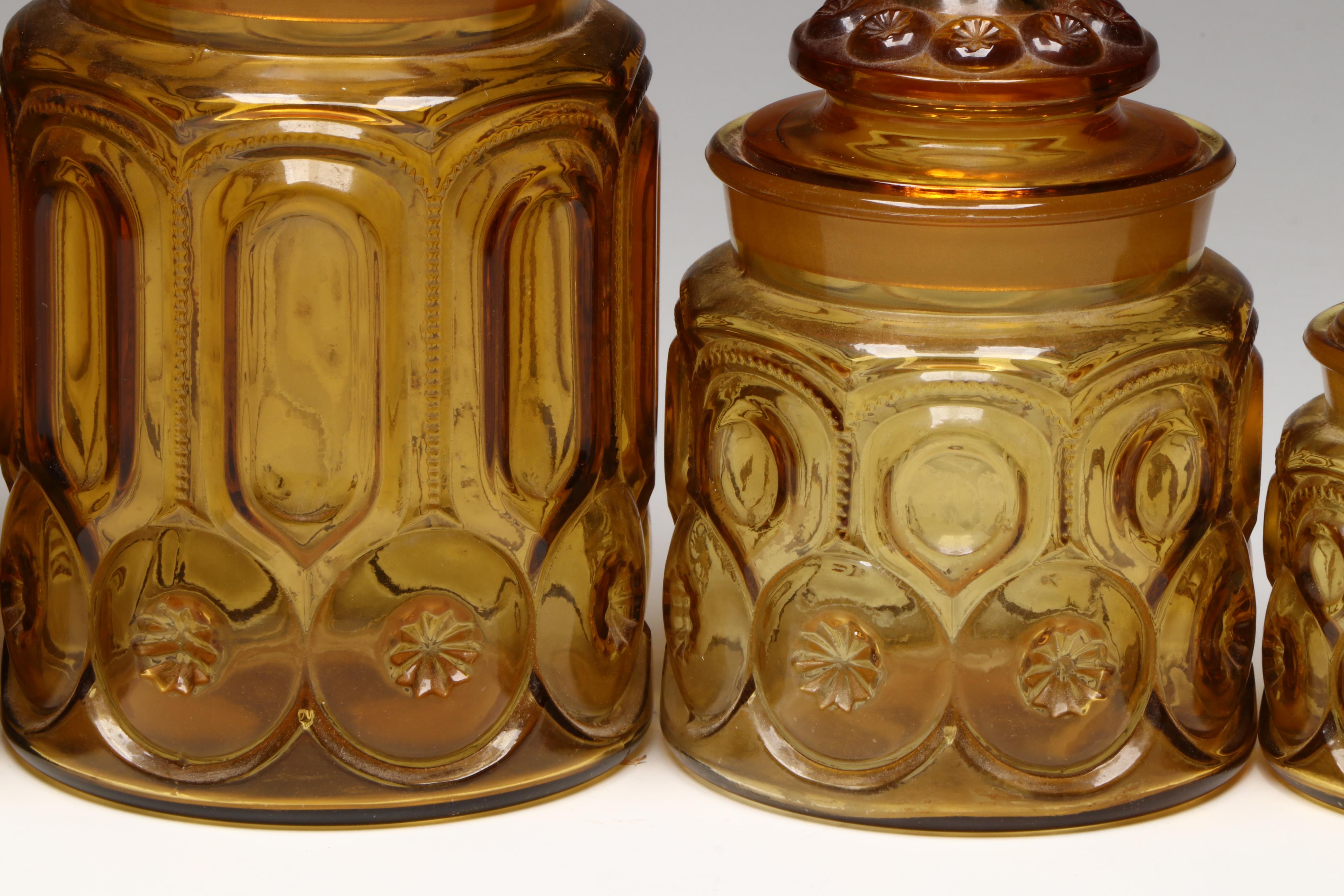 Amber Glass "Moon and Star" Food Canisters, Mid-20th Century