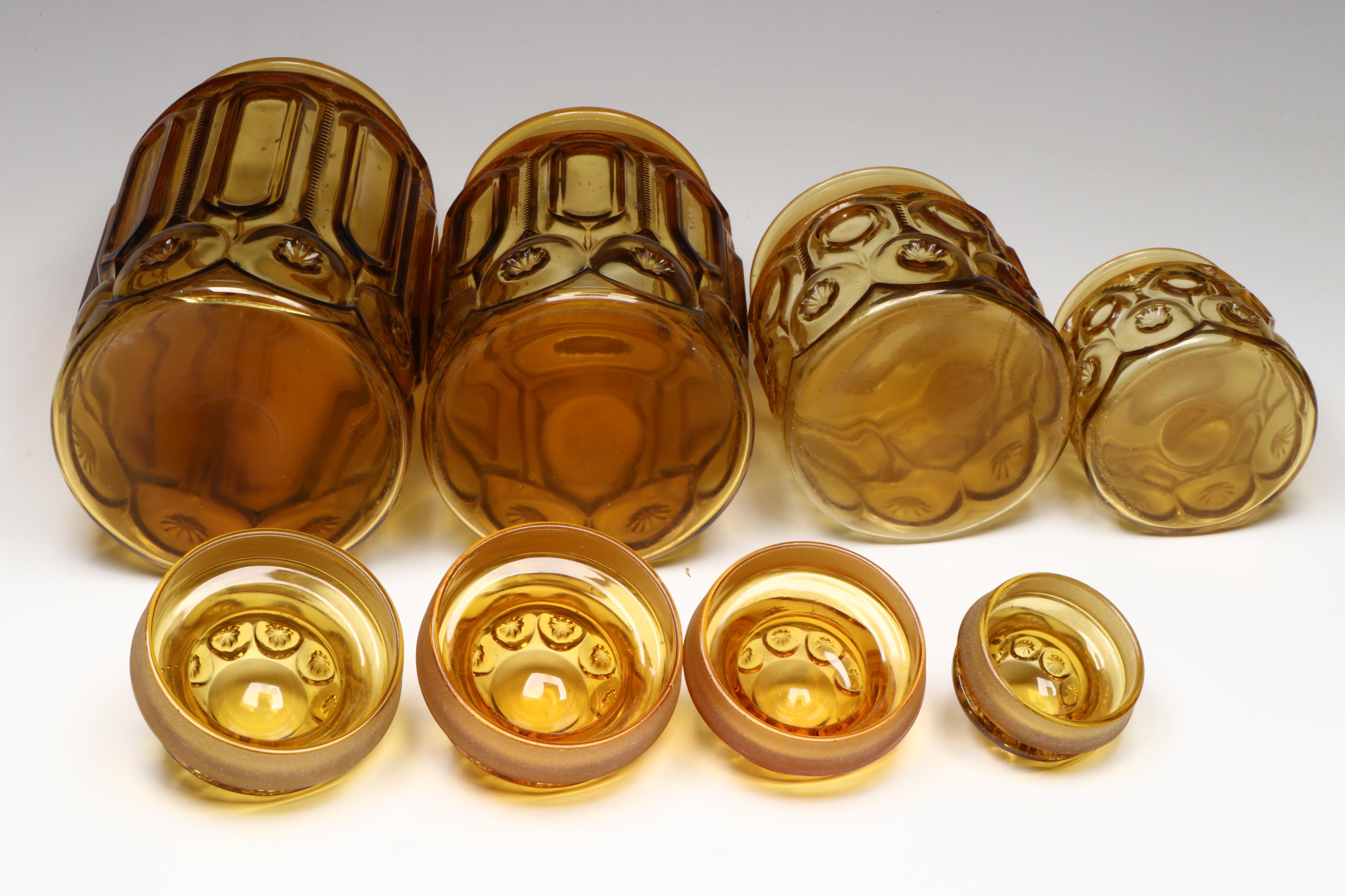 Amber Glass "Moon and Star" Food Canisters, Mid-20th Century