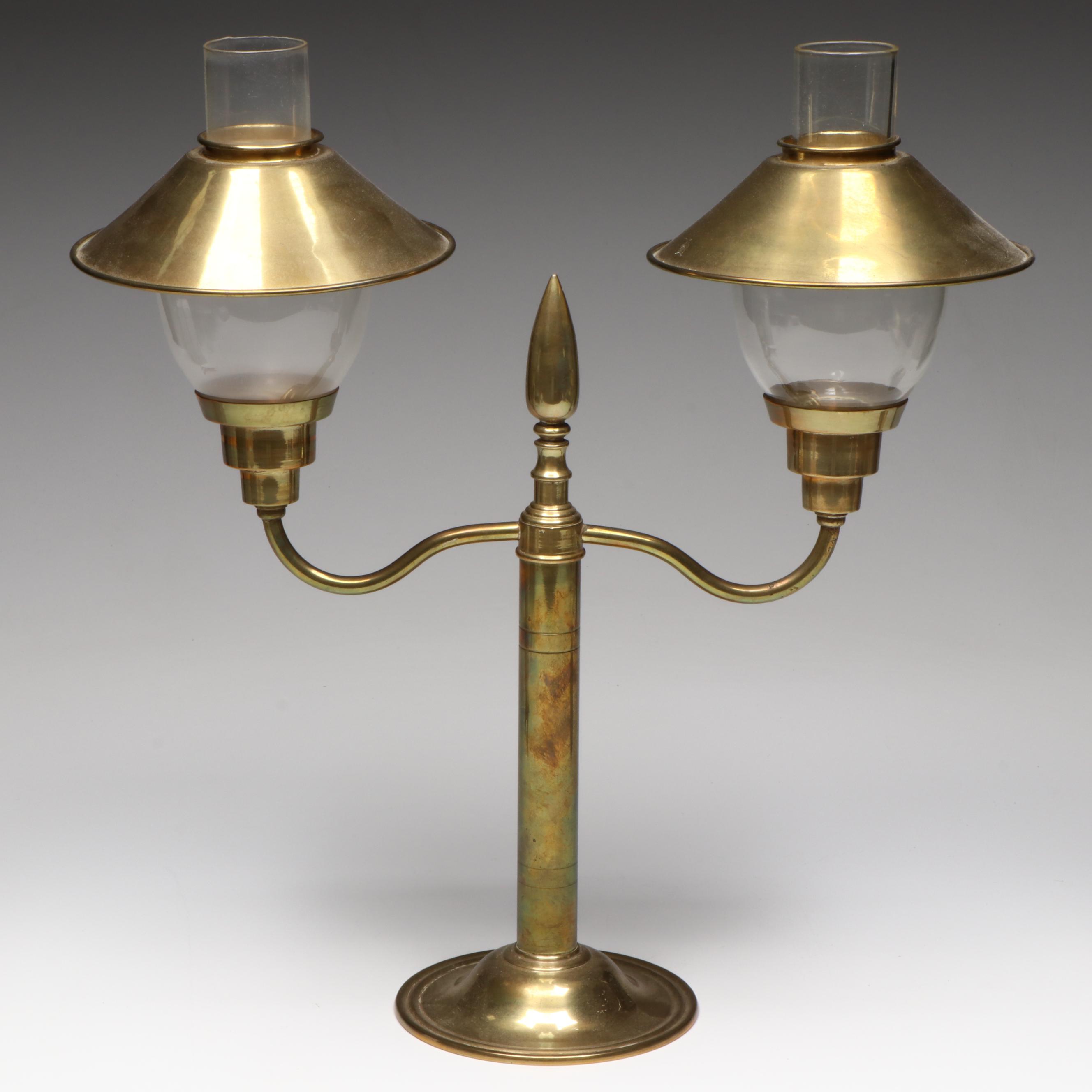 Cast Brass Candelabrum with Wick Trimmer and Shell Ring Dish