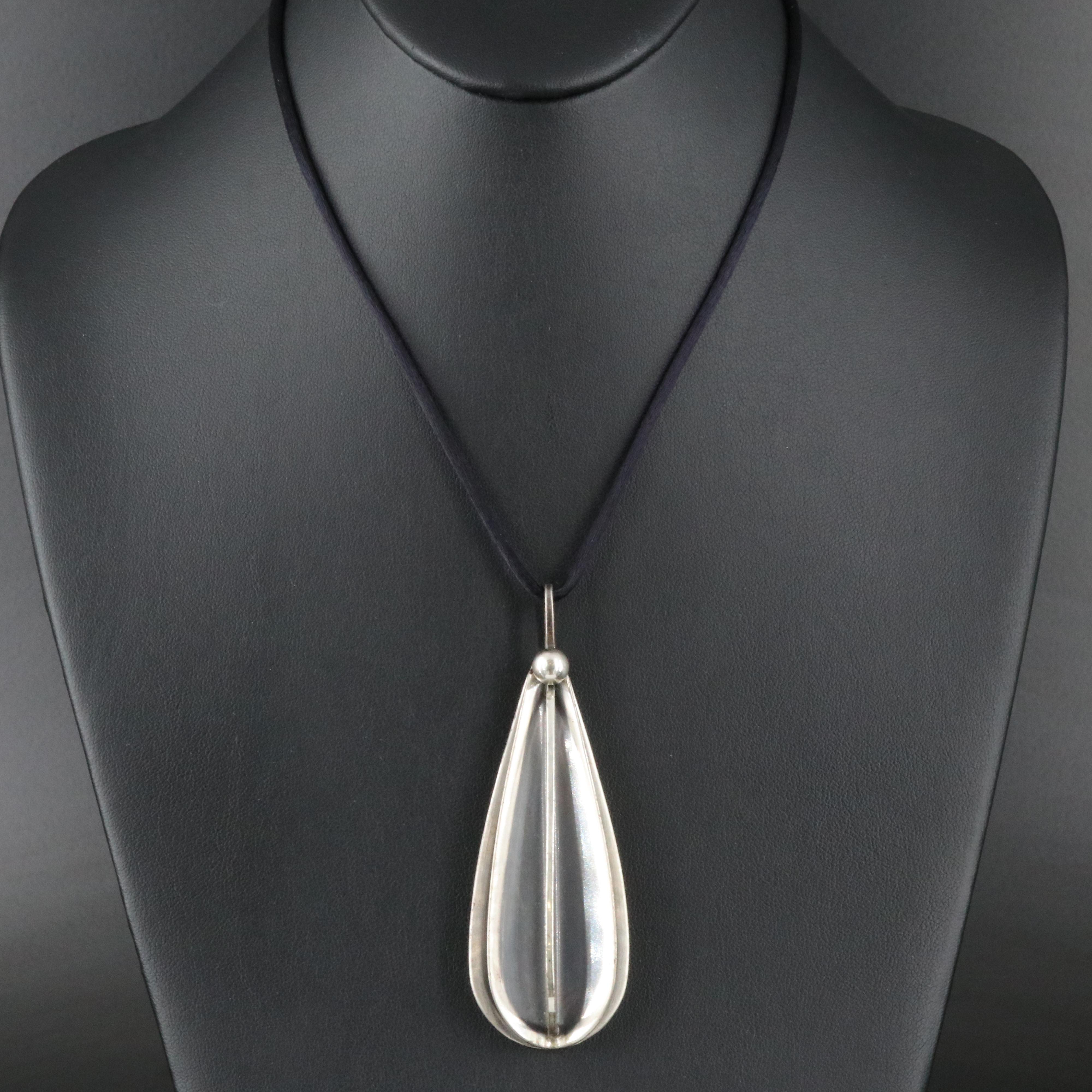 Otto Robert Bade Sterling Fluted Pendant on Cord Necklace