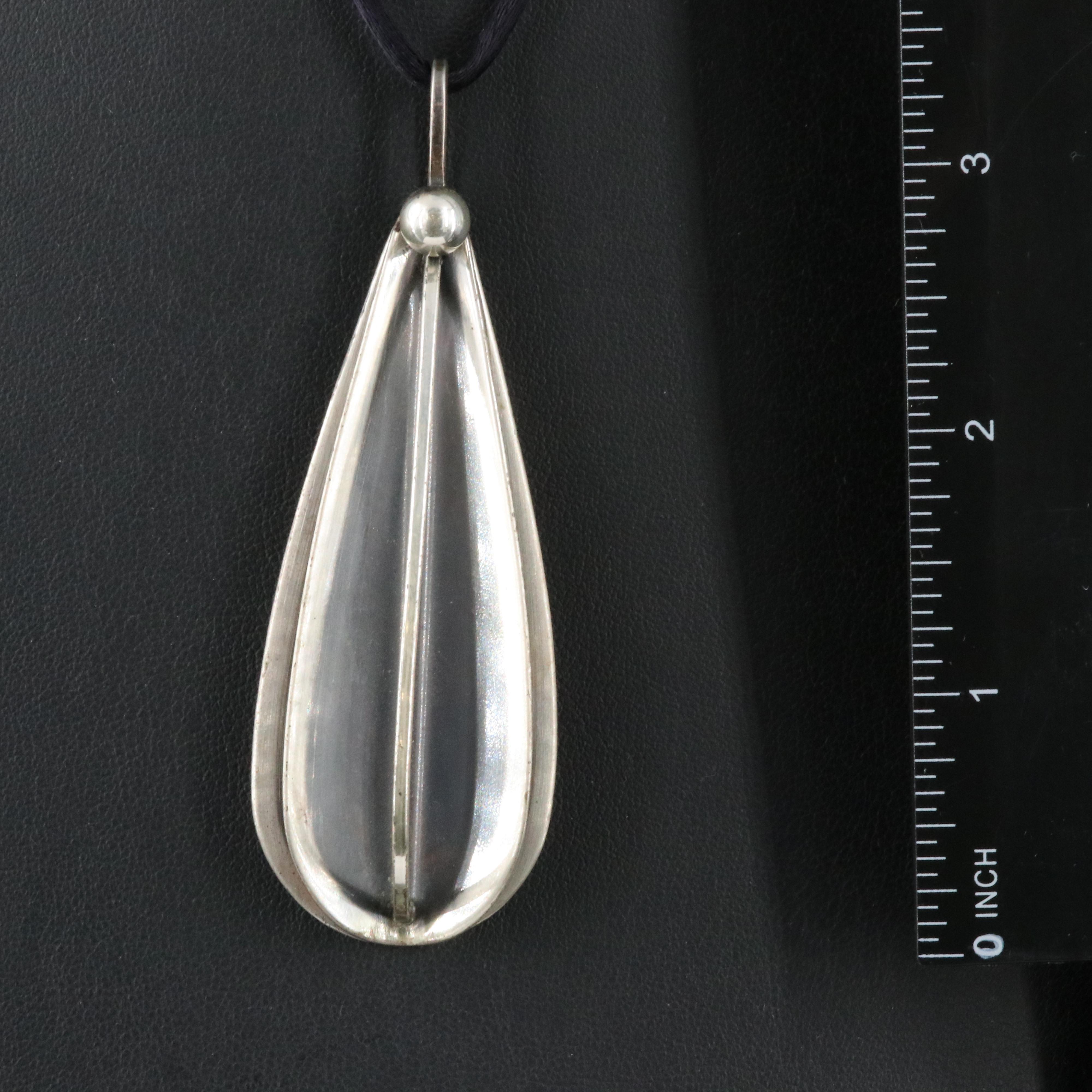 Otto Robert Bade Sterling Fluted Pendant on Cord Necklace
