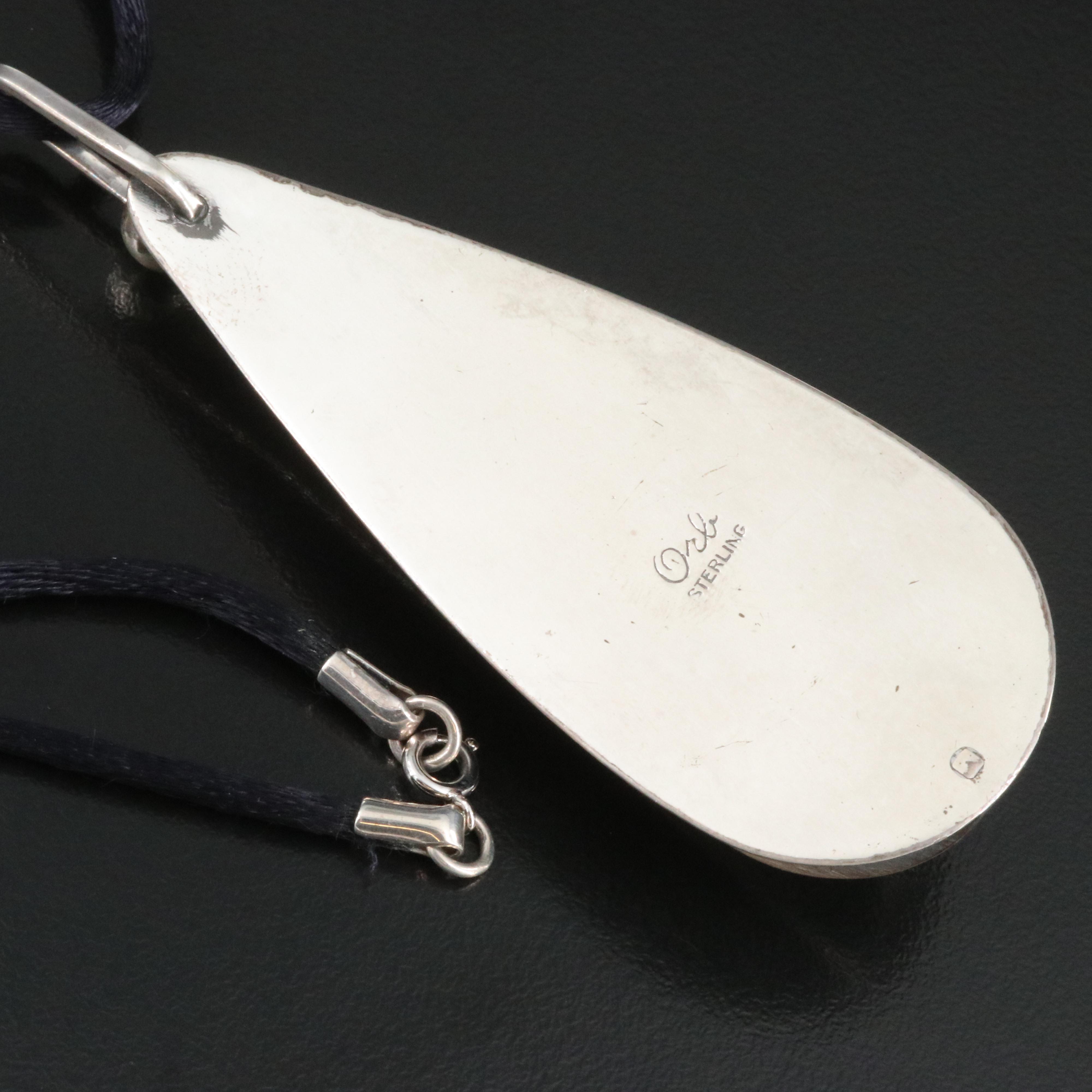 Otto Robert Bade Sterling Fluted Pendant on Cord Necklace