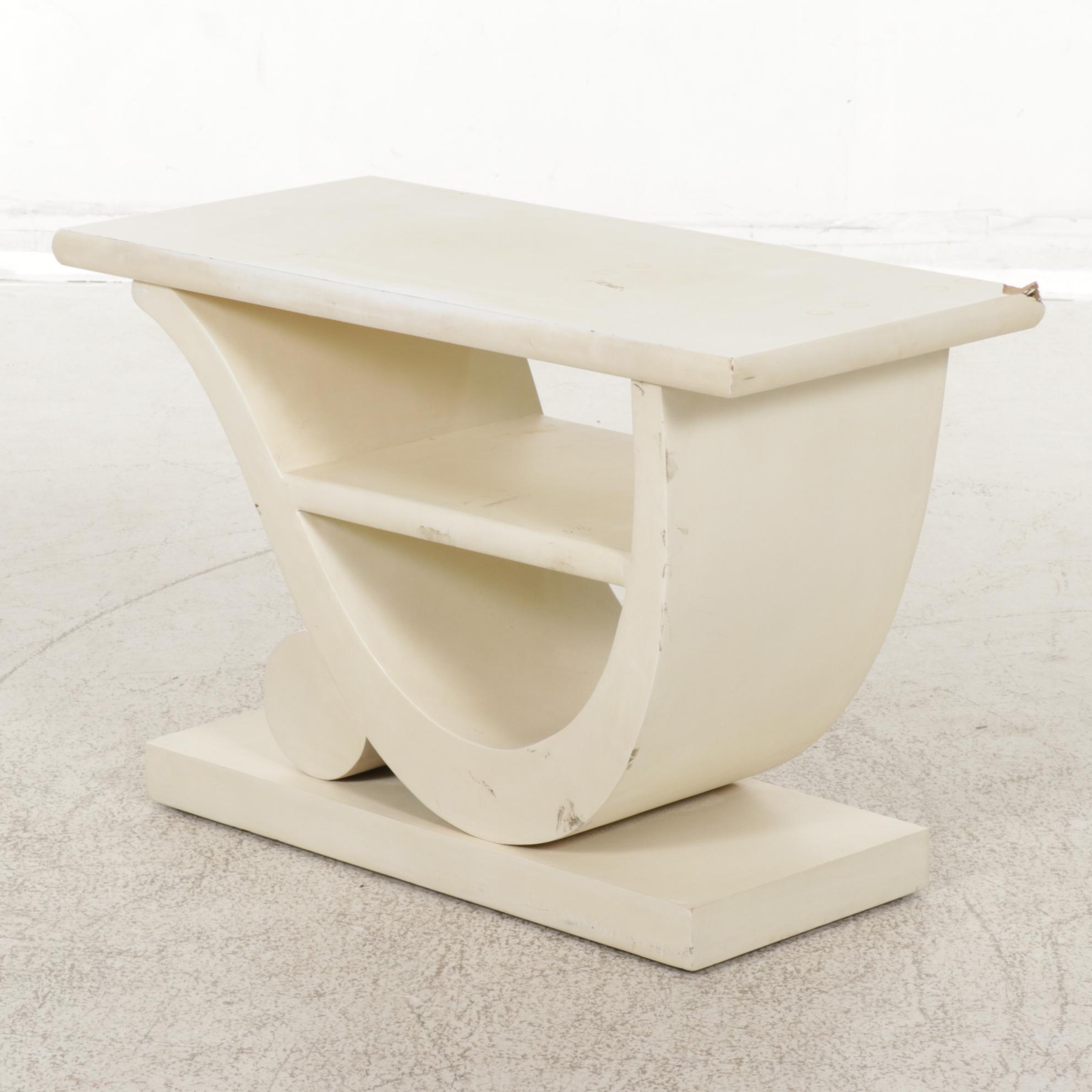 Modern Off White Console Table with Storage Shelf