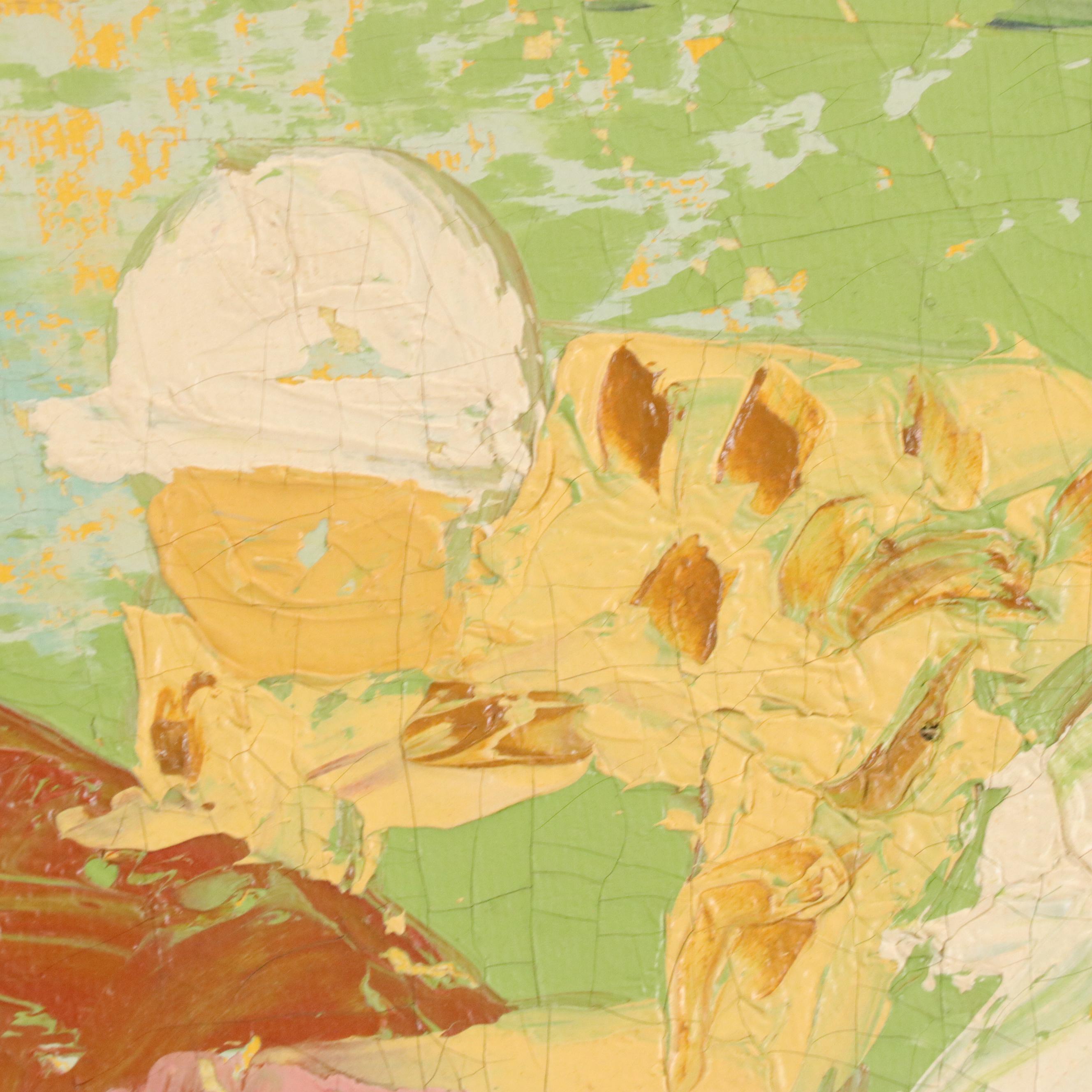 Youngerman Thoroughbred Horse Racing Scene Oil Painting, Mid-20th Century