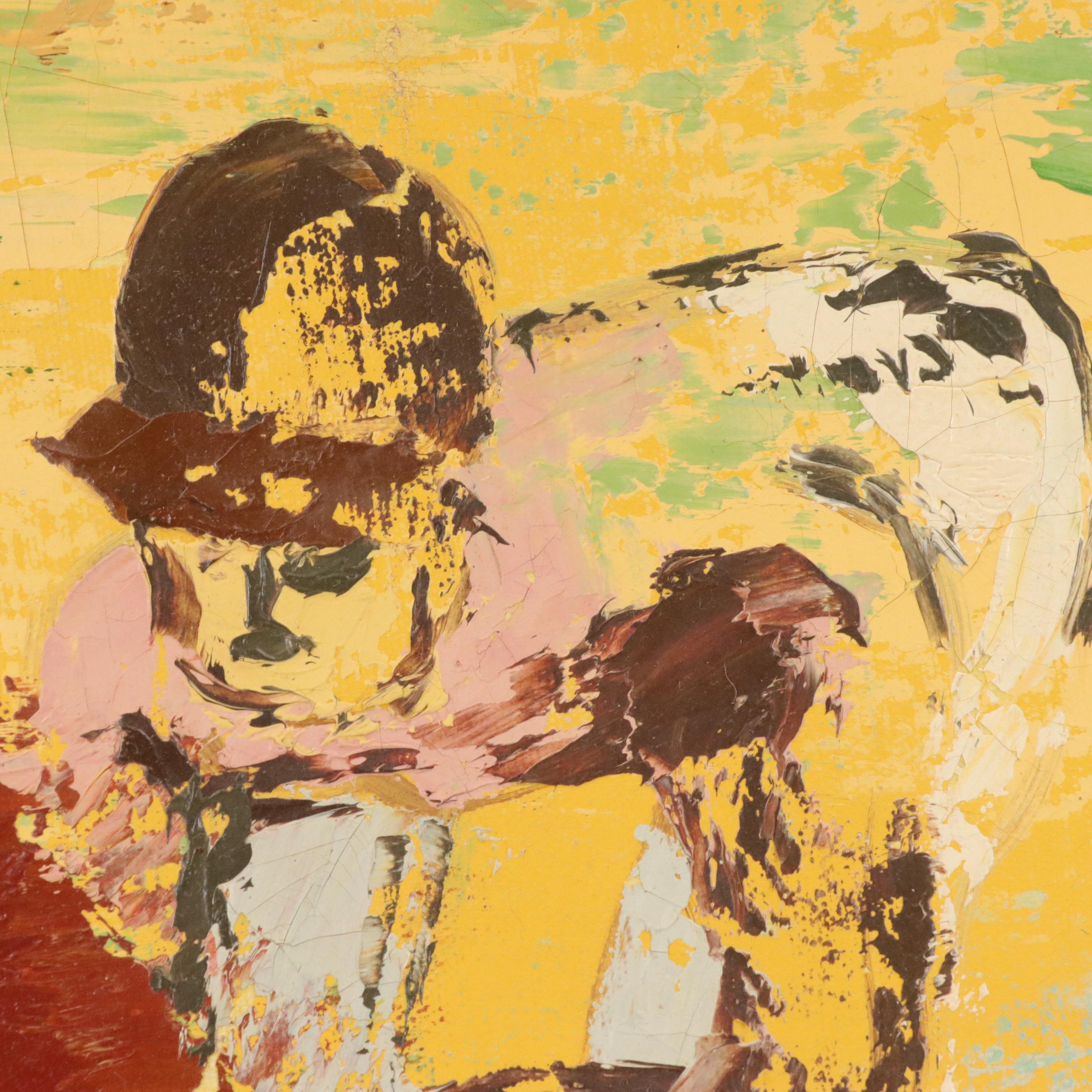 Youngerman Thoroughbred Horse Racing Scene Oil Painting, Mid-20th Century