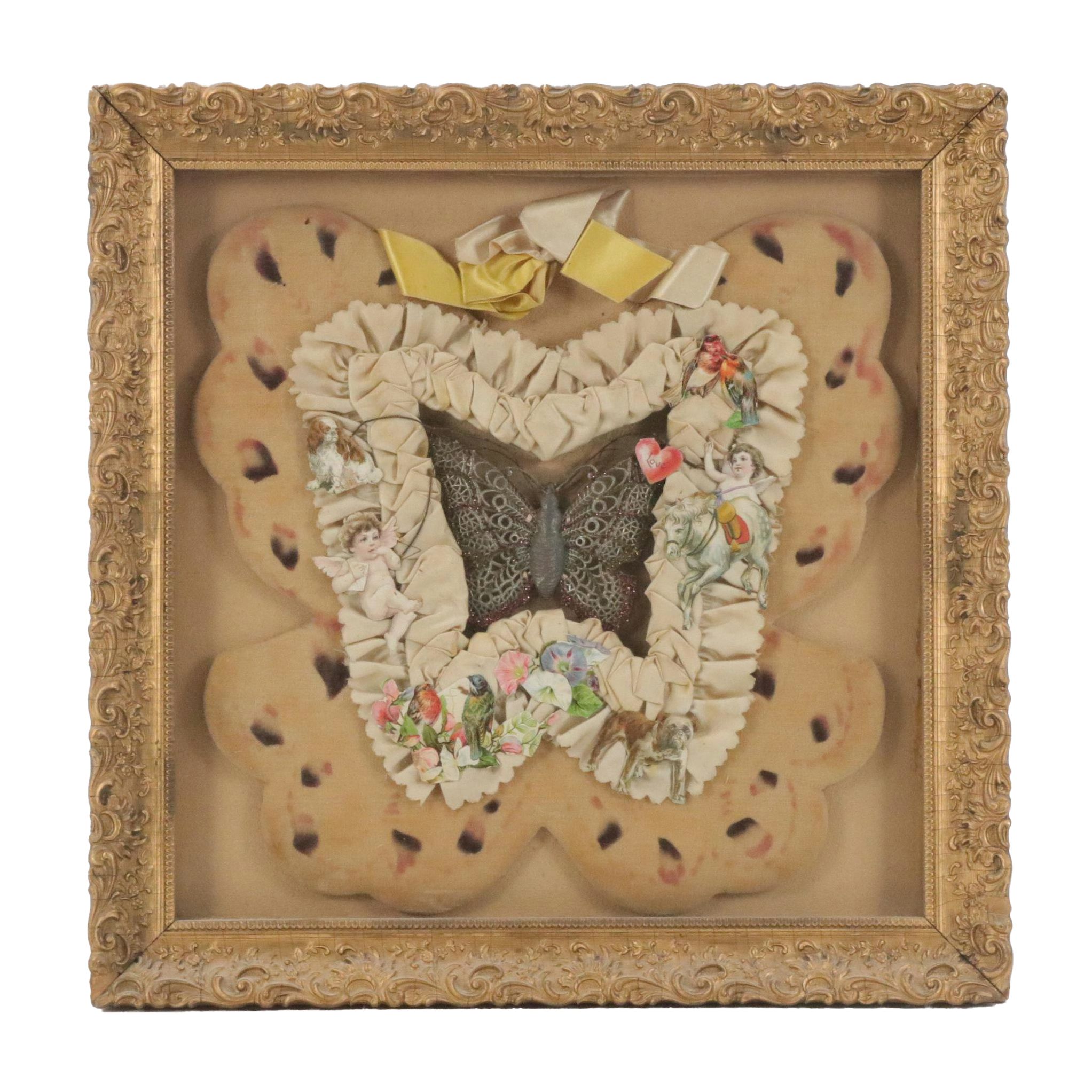 Victorian Mourning Wreath in Period Shadowbox Frame, Circa 1890