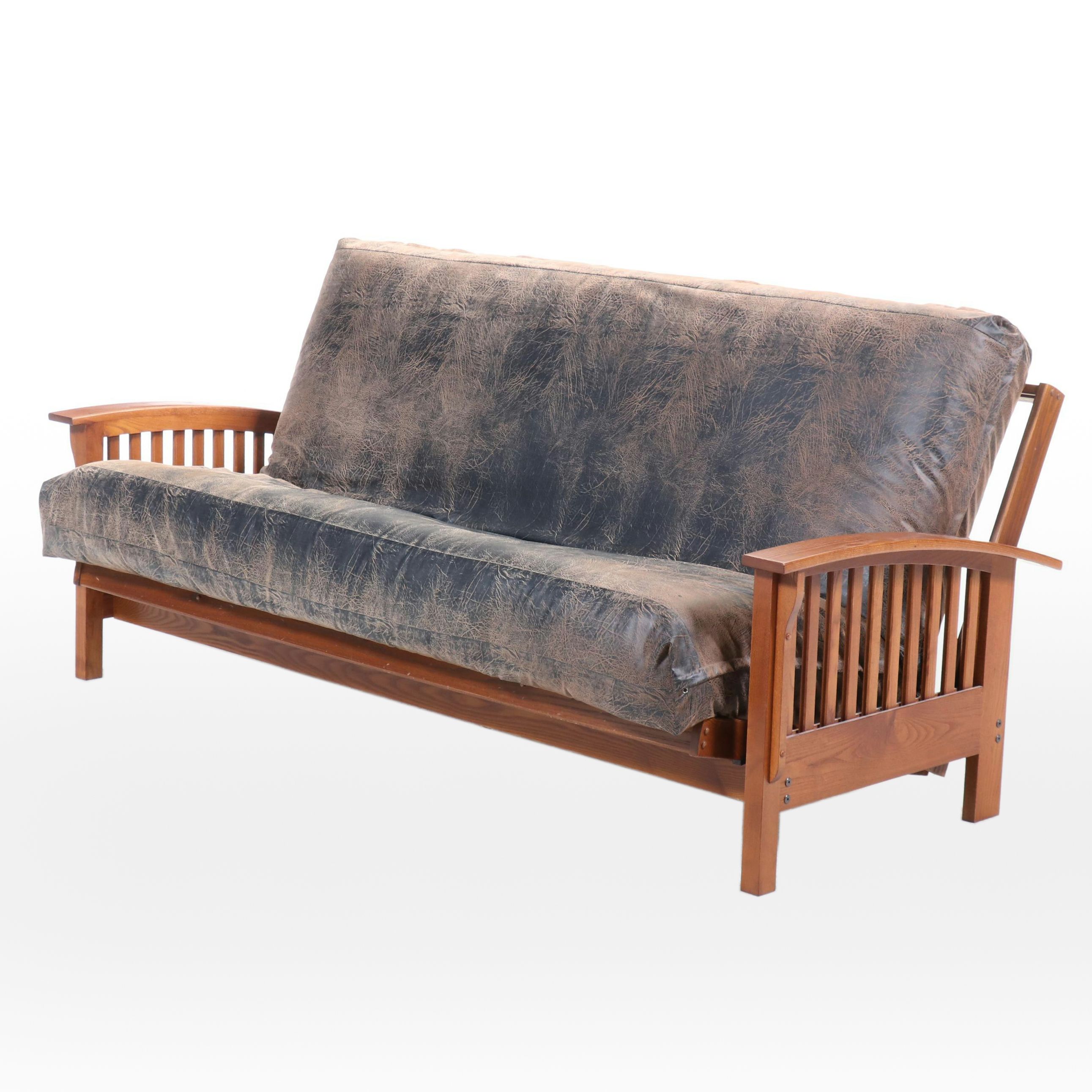 Norka Futon Arts and Crafts Style Ash and Faux-Leather Futon