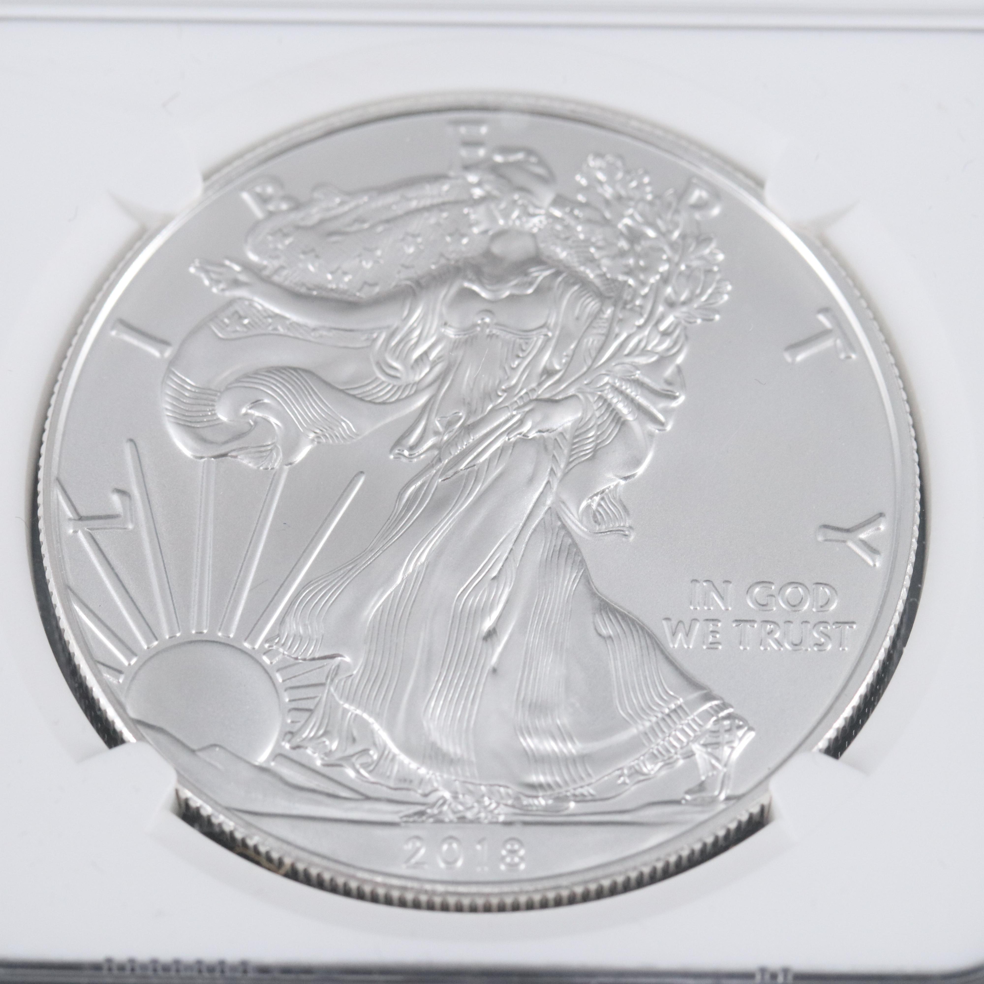 NGC MS70 2018 $1 U.S. Silver Eagle Castle Signed