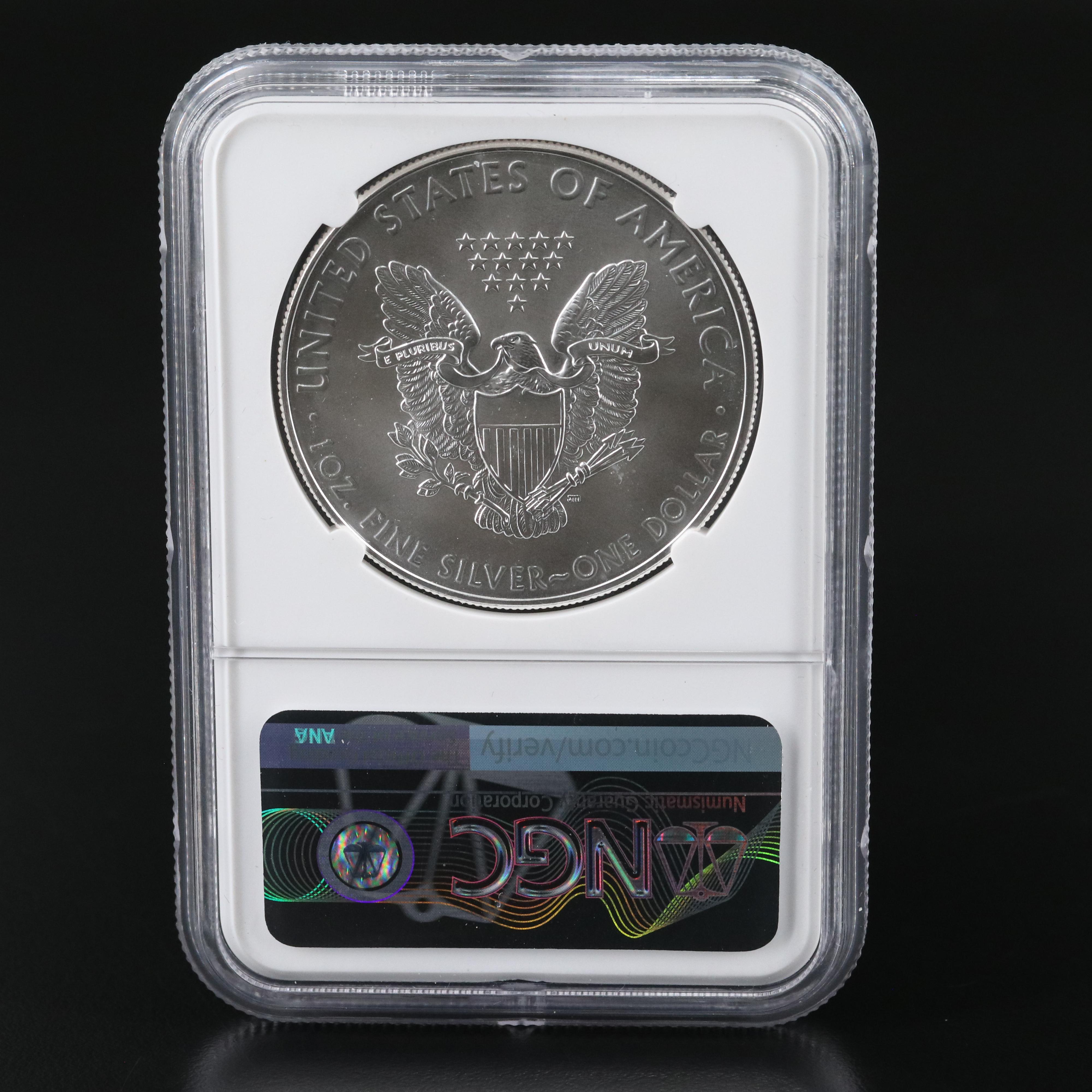 NGC MS70 2018 $1 U.S. Silver Eagle Castle Signed