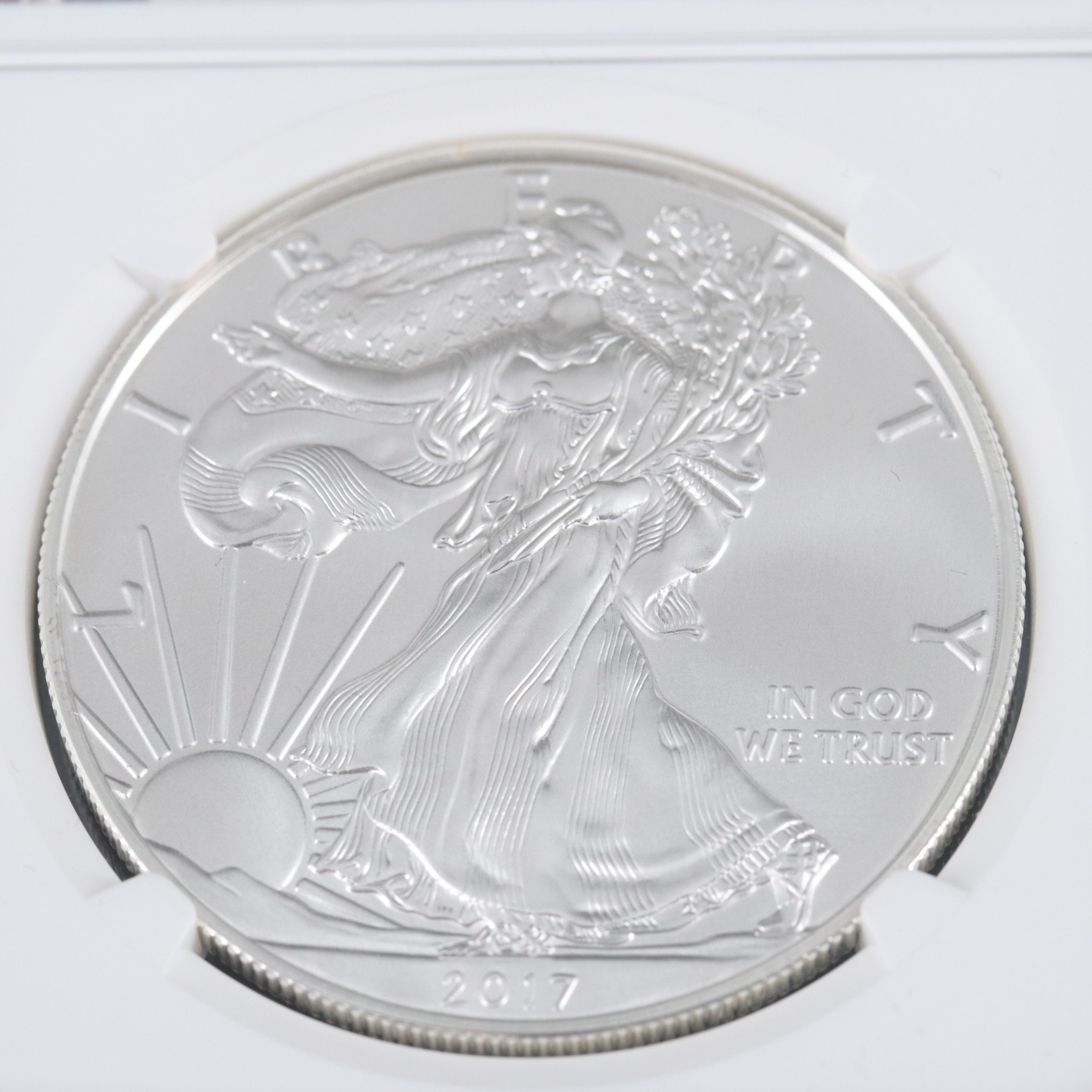 NGC MS70 Burnished 2017-W $1 U.S. Silver Eagle Castle Signed