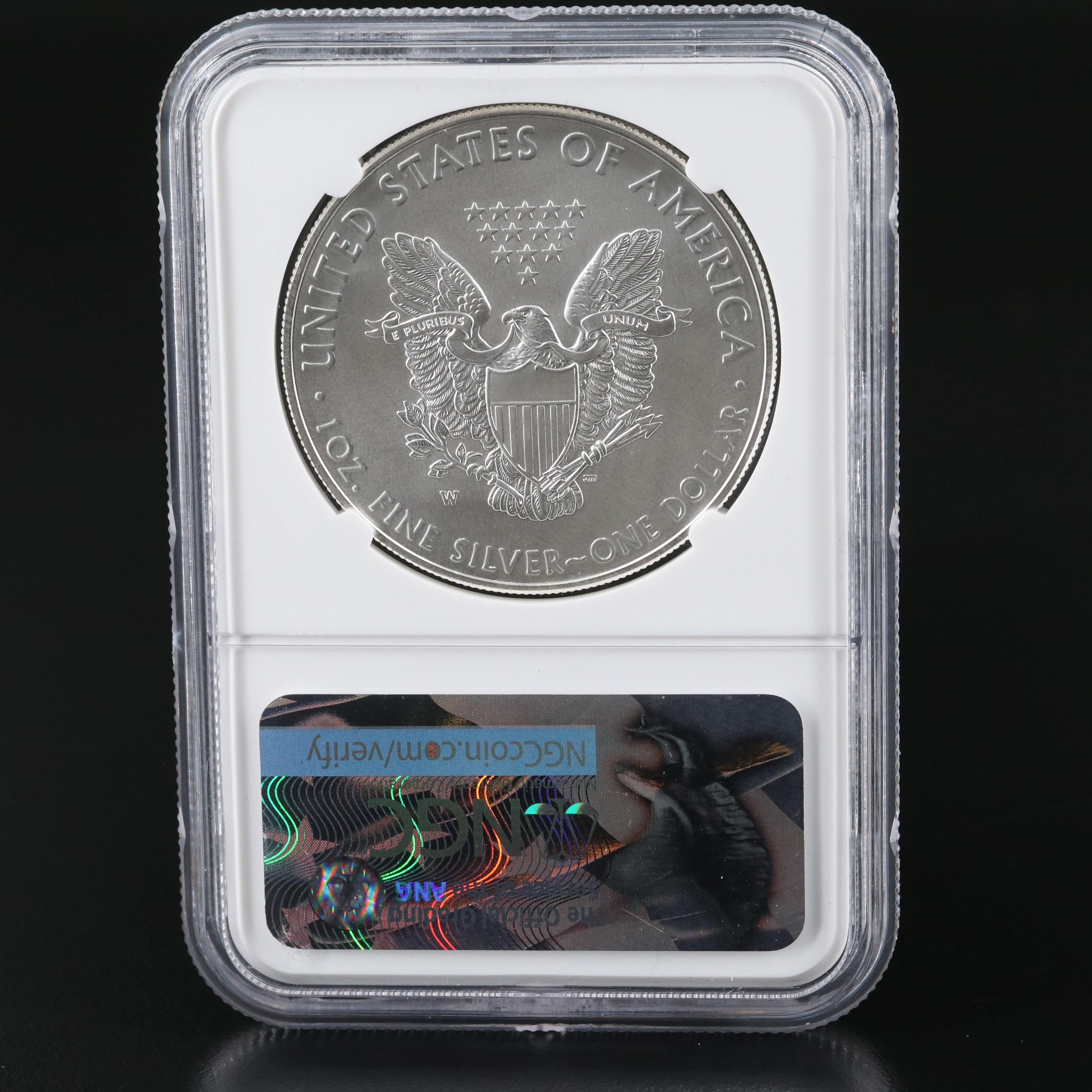 NGC MS70 Burnished 2017-W $1 U.S. Silver Eagle Castle Signed